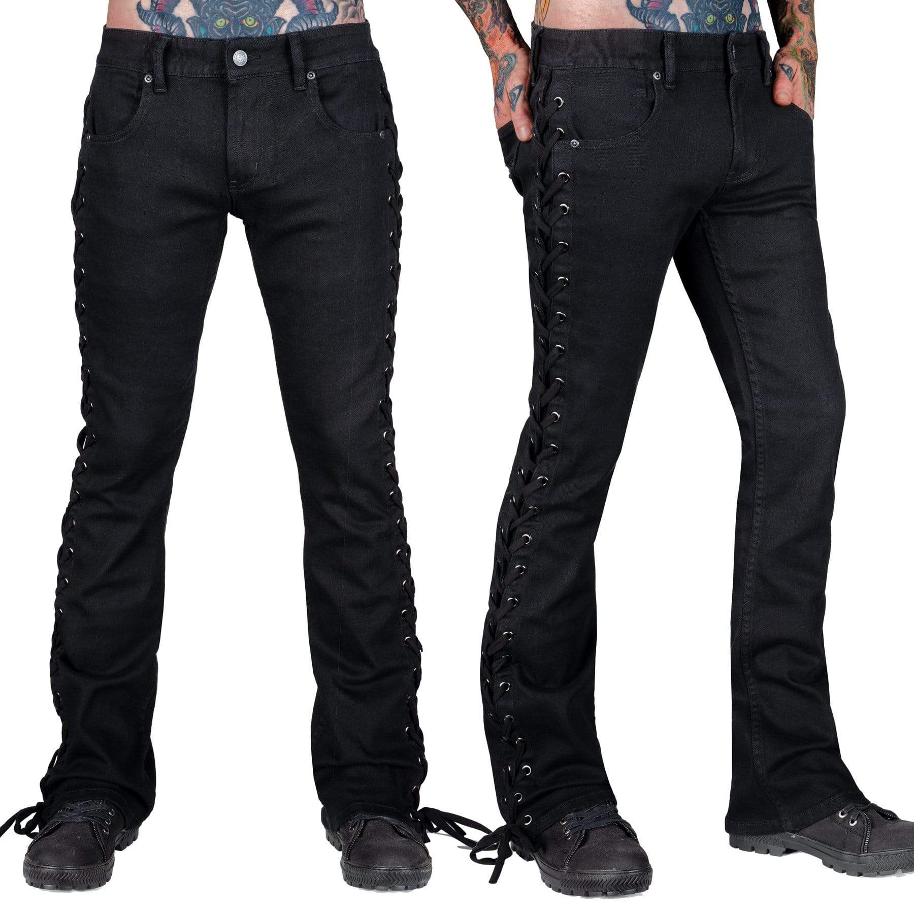 Wornstar Clothing Pants Hellraiser Side Laced Mens Jeans - Black