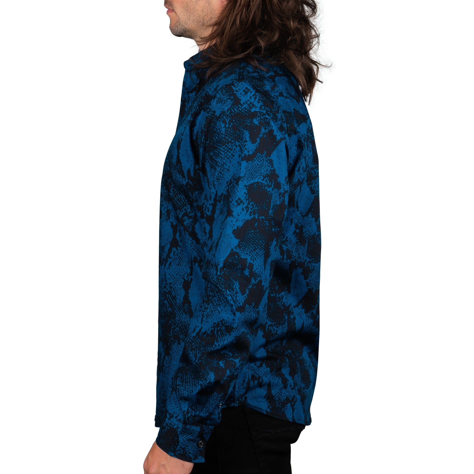 Wornstar Clothing Mens Long Sleeve Shirt. Blue Viper Button Down Shirt.