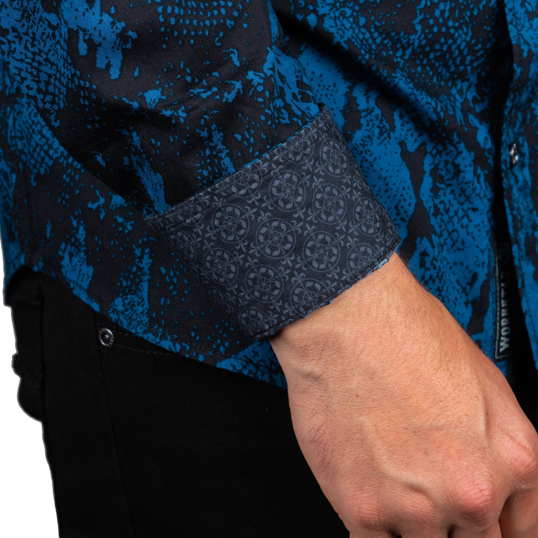 Wornstar Clothing Mens Long Sleeve Shirt. Blue Viper Button Down Shirt.