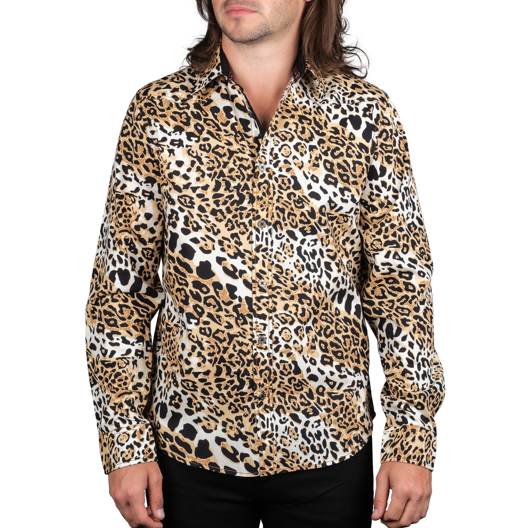 Wornstar Clothing Mens Shirt. Button Down Long Sleeve Leopard Shirt