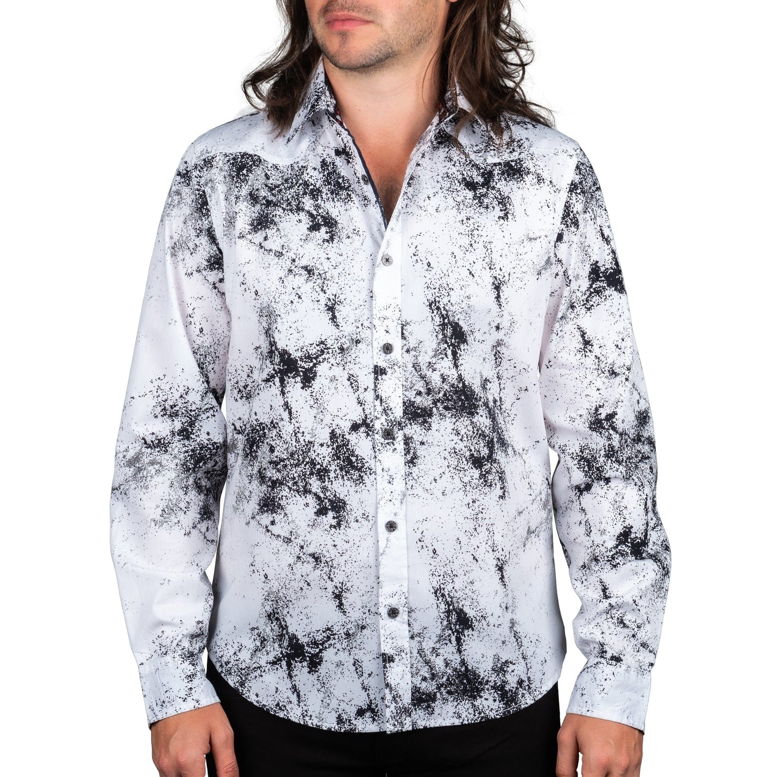 Wornstar Clothing Mens Shirt. Button Down White Noise Long Sleeve Shirt
