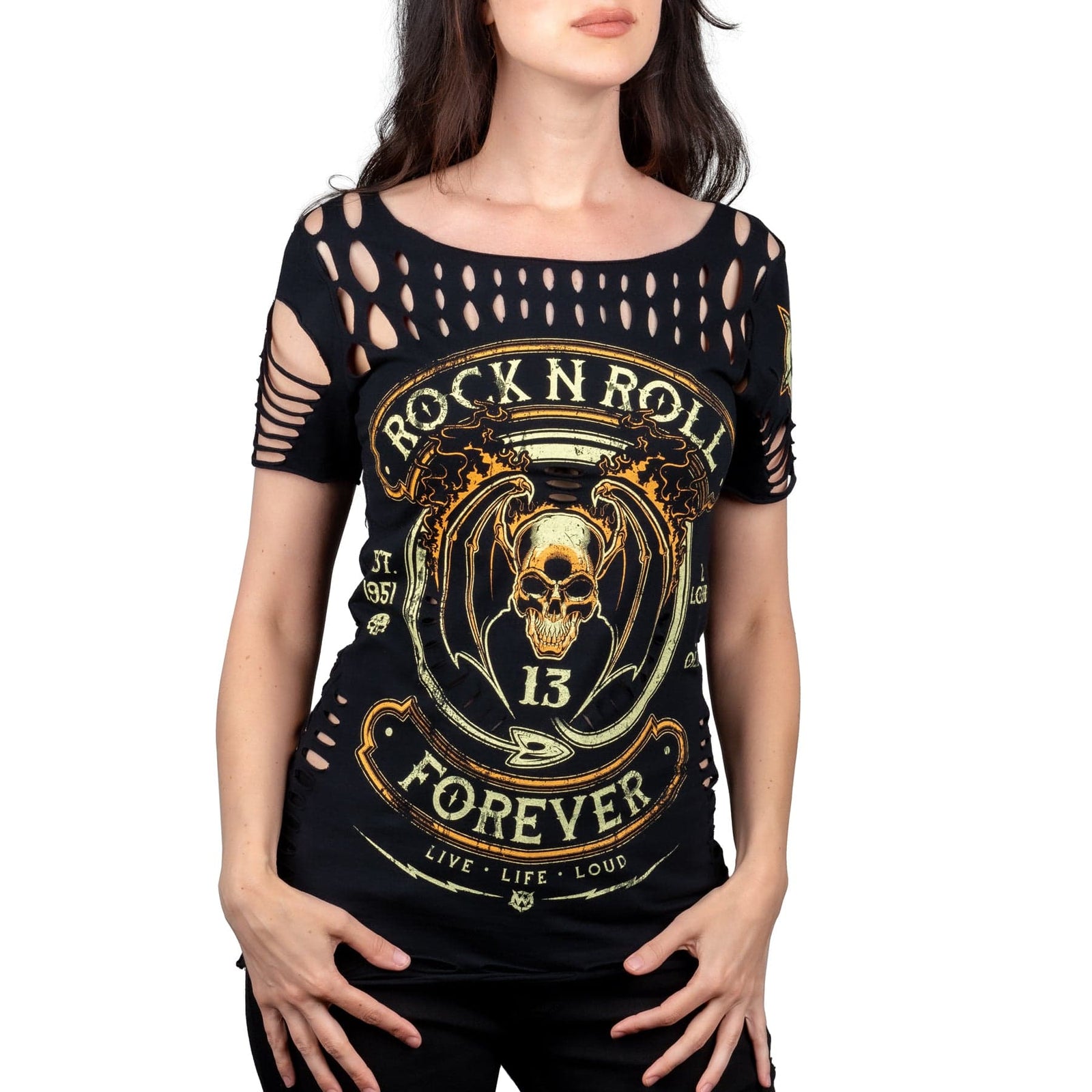 Wornstar Clothing Womens Tee. Rock N Roll Forever Cut T-Shirt