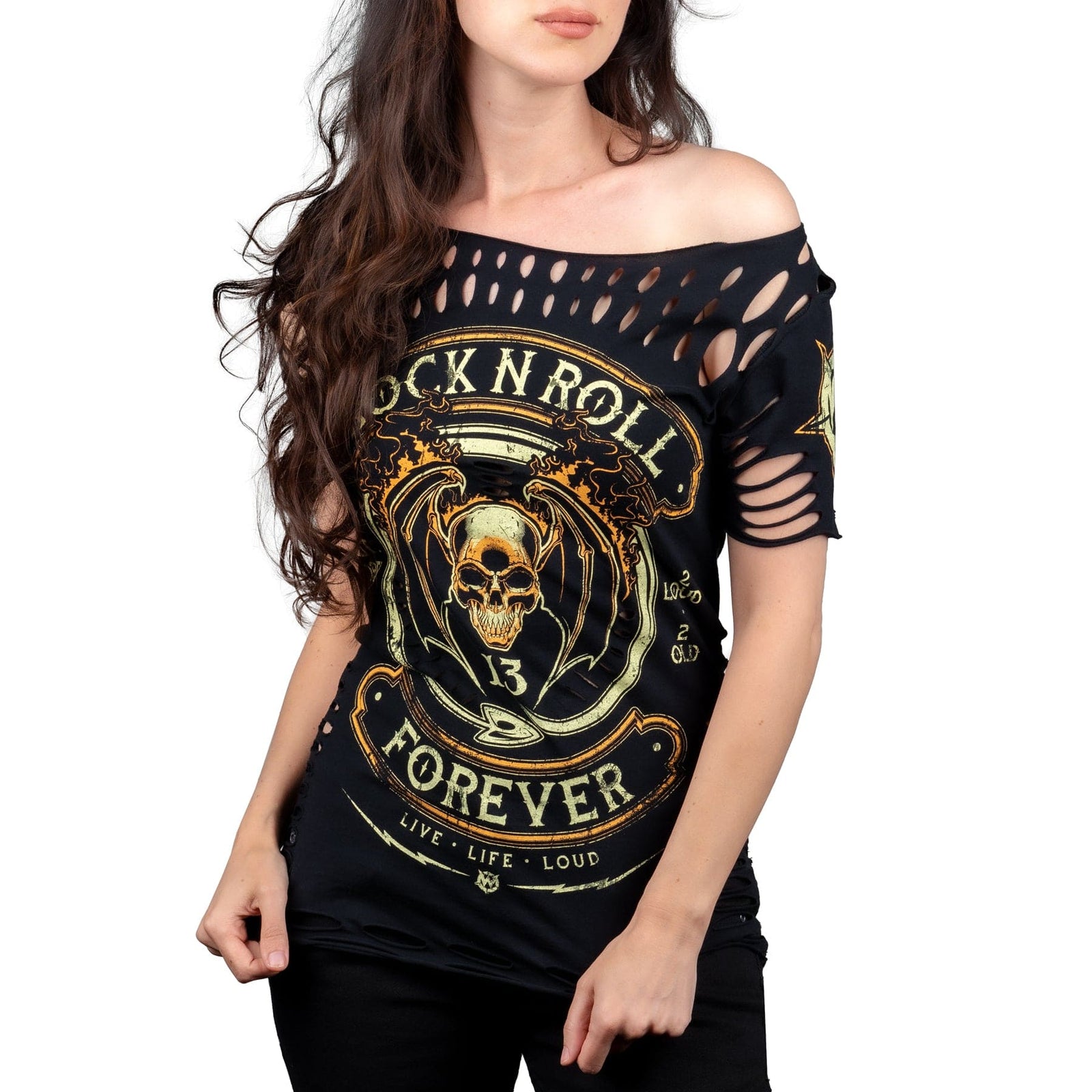 Wornstar Clothing Womens Tee. Rock N Roll Forever Cut T-Shirt