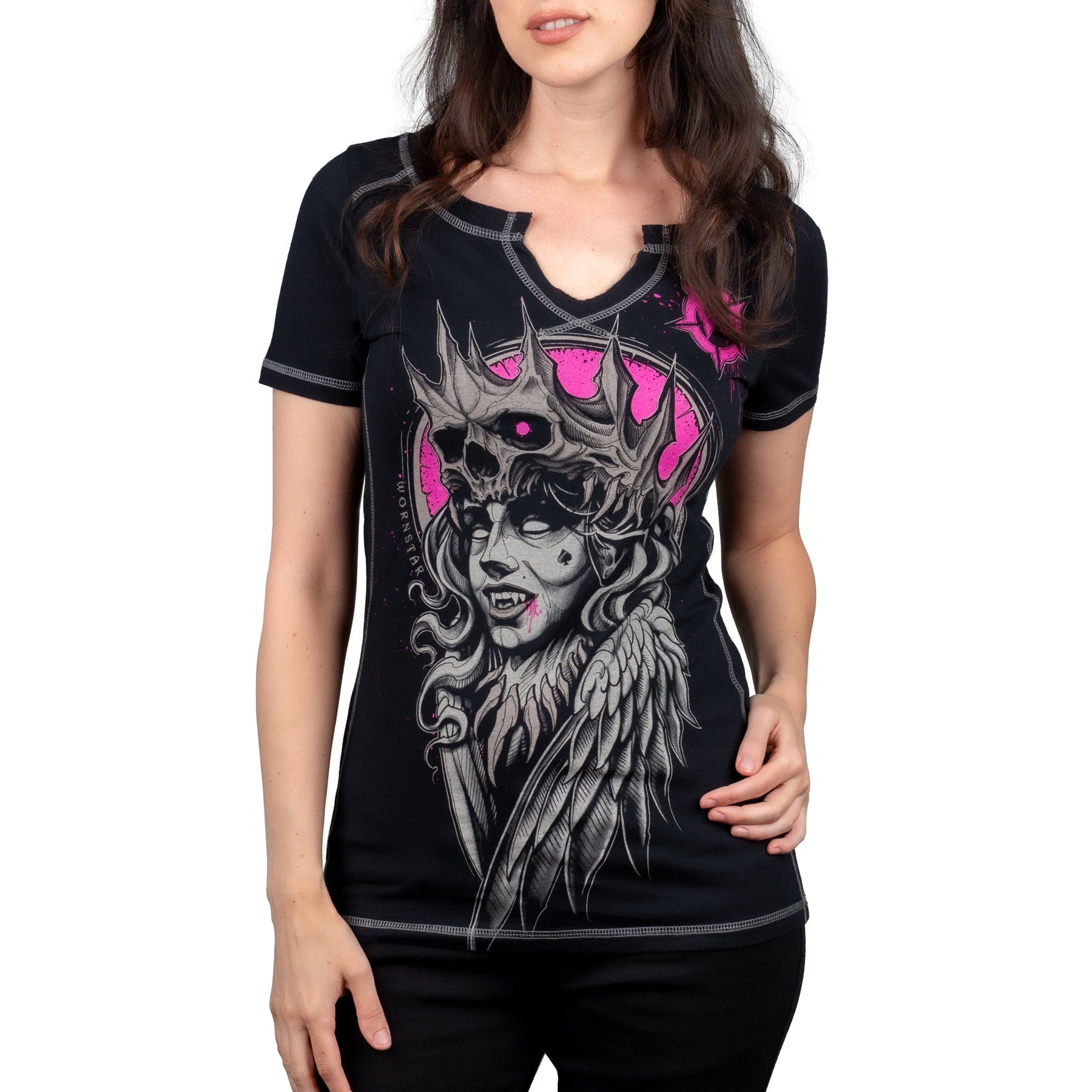 Wornstar Clothing Womens Tee Vampire Queen Skull T-shirt - Black