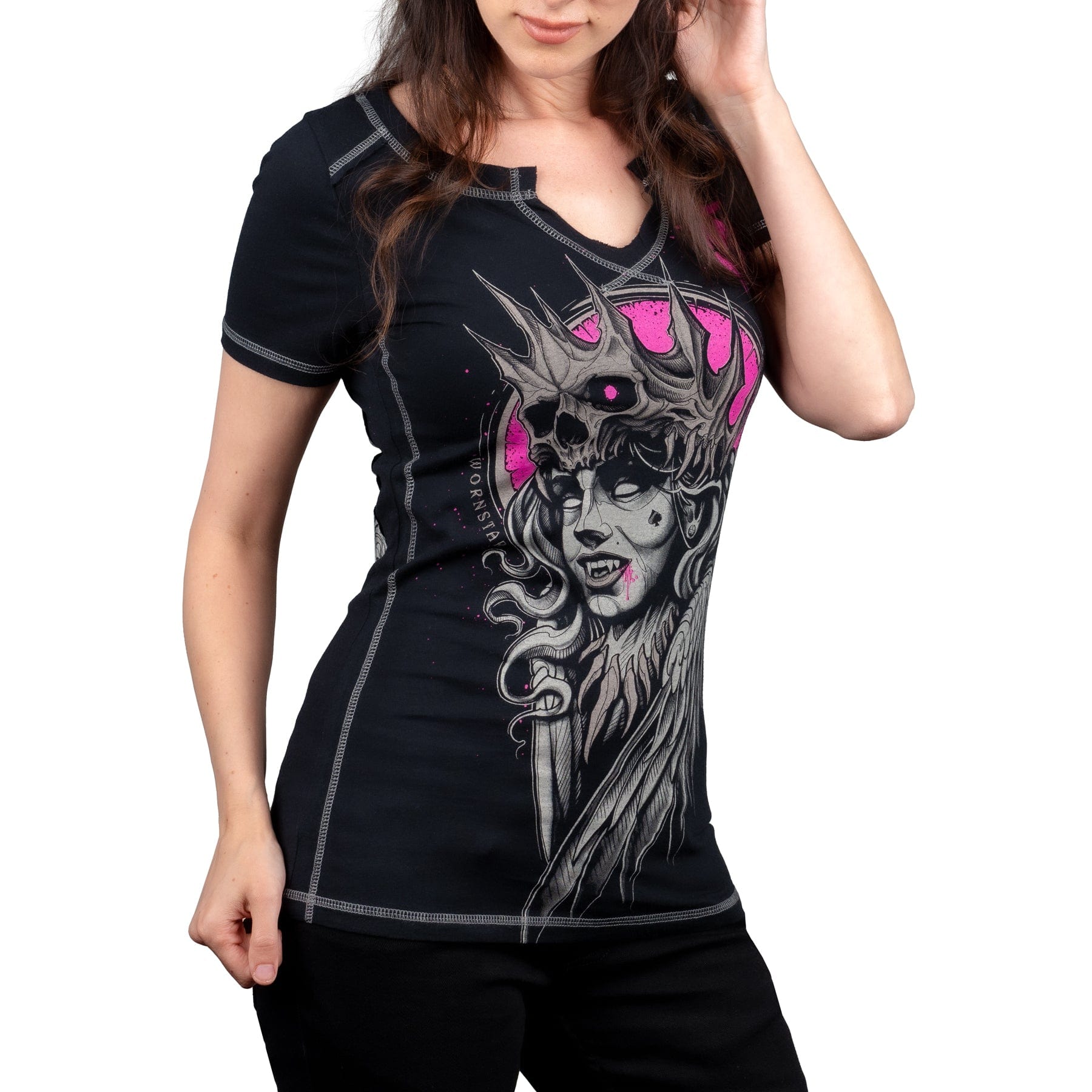 Wornstar Clothing Womens Tee Vampire Queen Skull T-shirt - Black