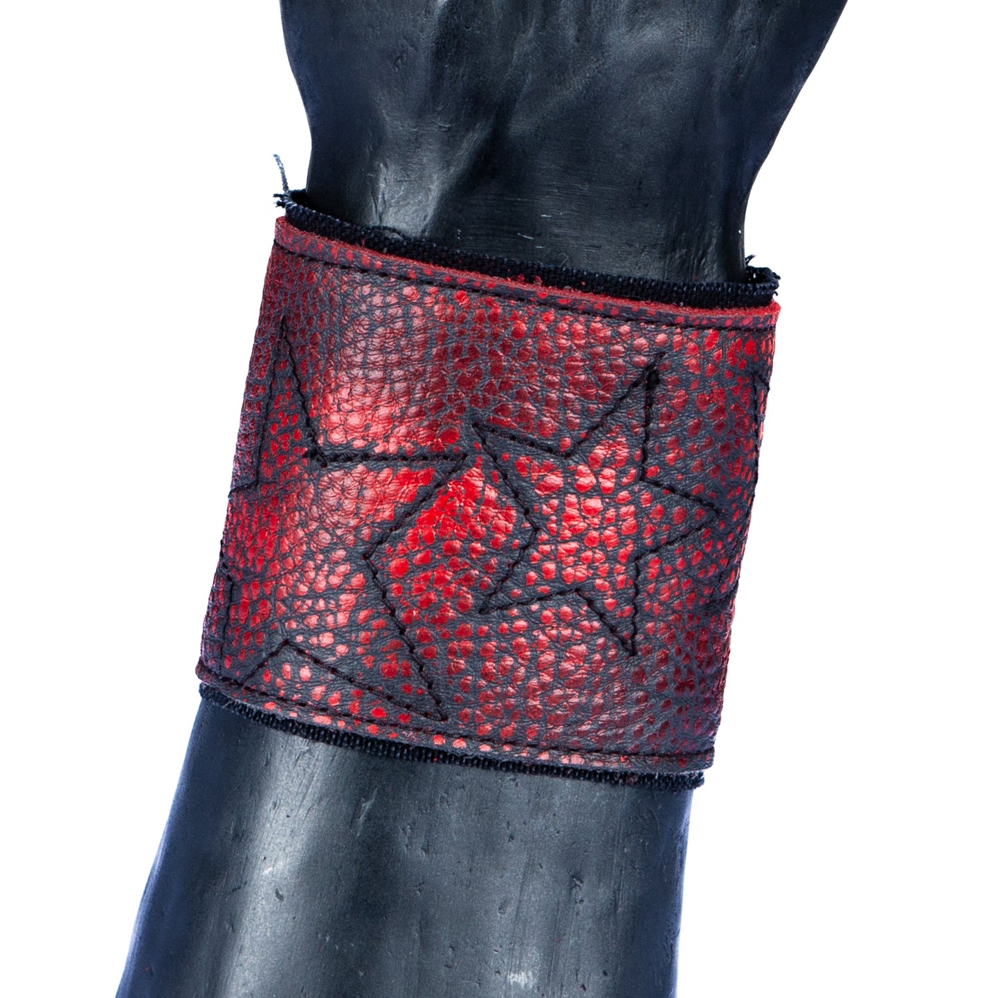 Wornstar Custom - Wristband Leather Cuff - Starred - Red - Ready to ship