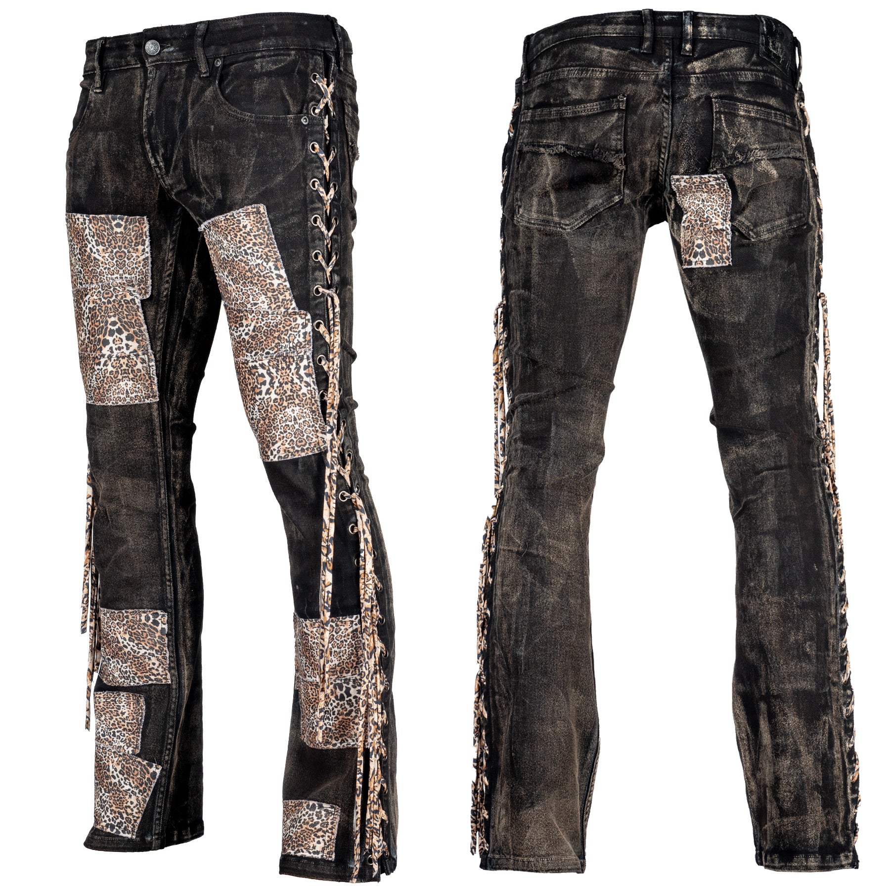 Wornstar Custom Jeans - Leopard patchwork - Ready to ship - Size 32x34