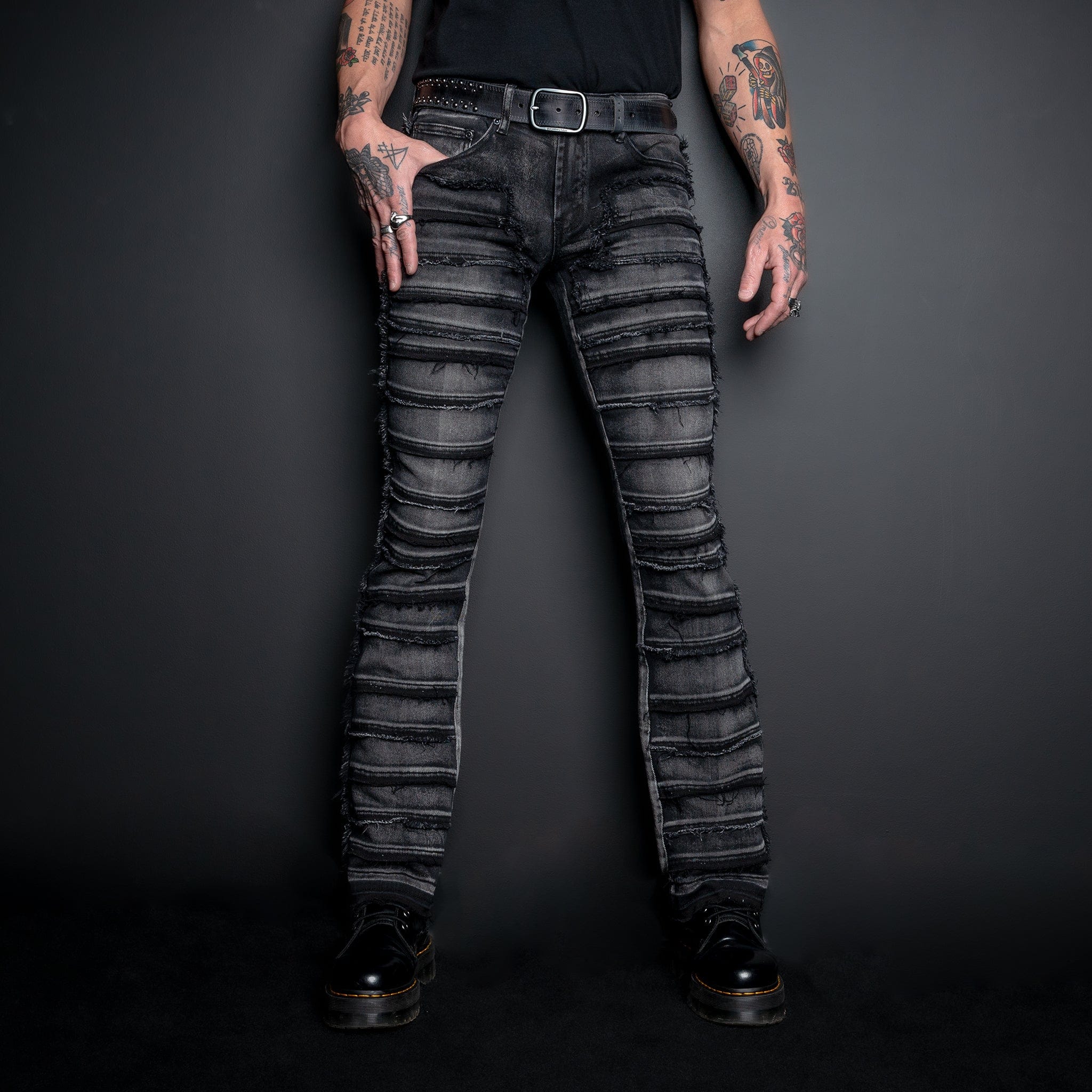 Wornstar Clothing Mens Jeans. Bandage Denim Stage Pants - Vintage Black