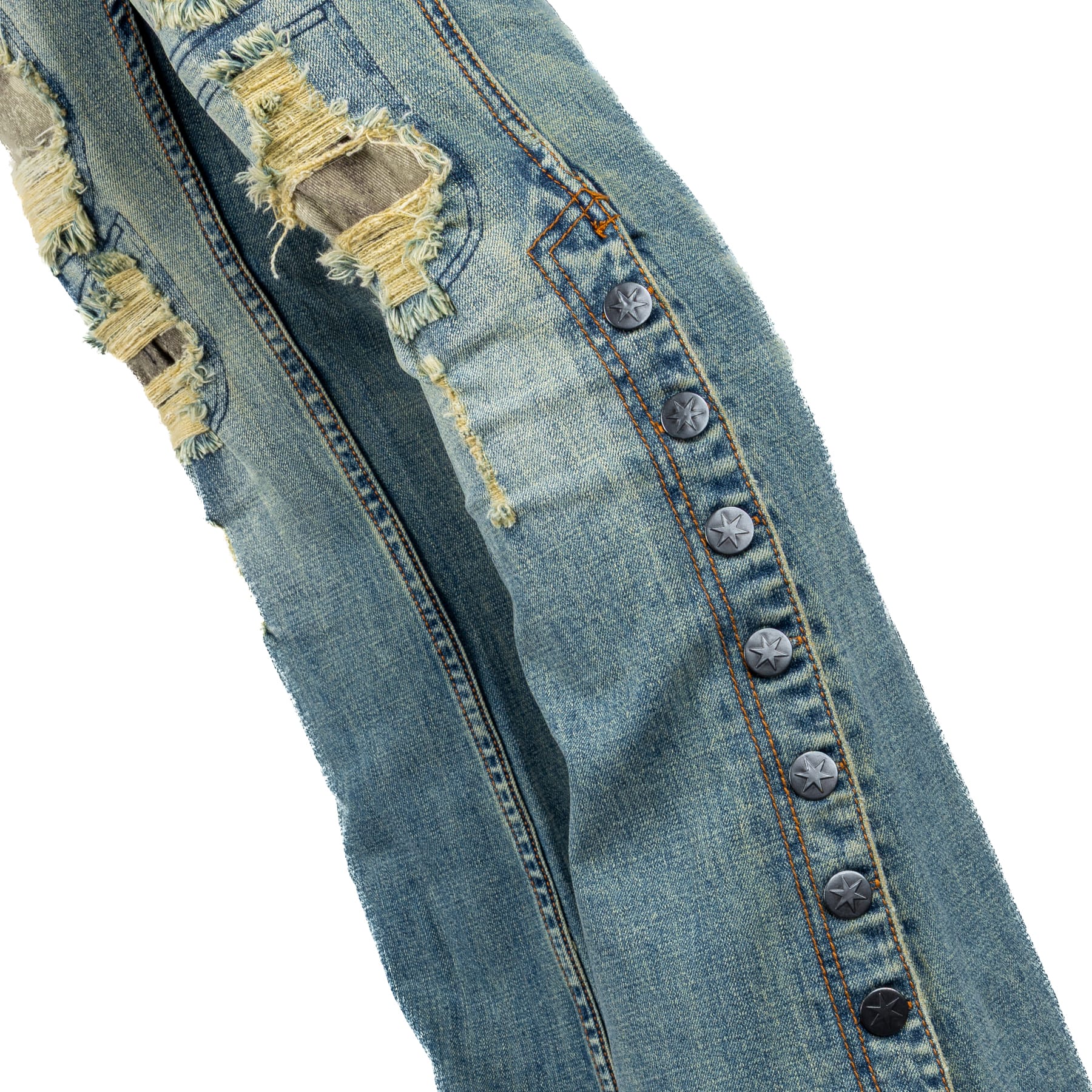 All Access Collection Pants Hellraiser Medium Blue Wash Jeans- Side Button - Distressed - Ready to Ship - Size 34x33 (Copy)