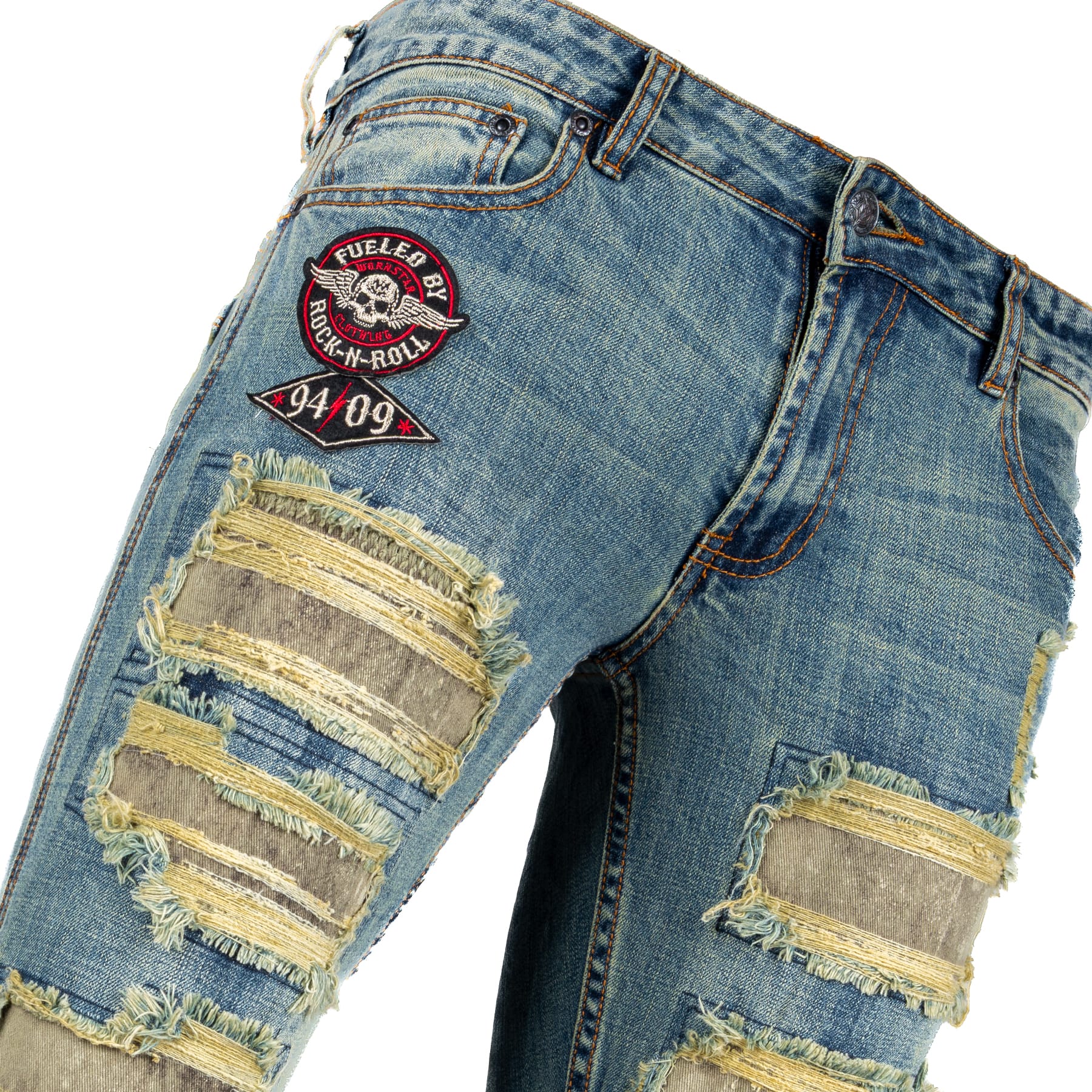 All Access Collection Pants Hellraiser Medium Blue Wash Jeans- Side Button - Distressed - Ready to Ship - Size 34x33 (Copy)