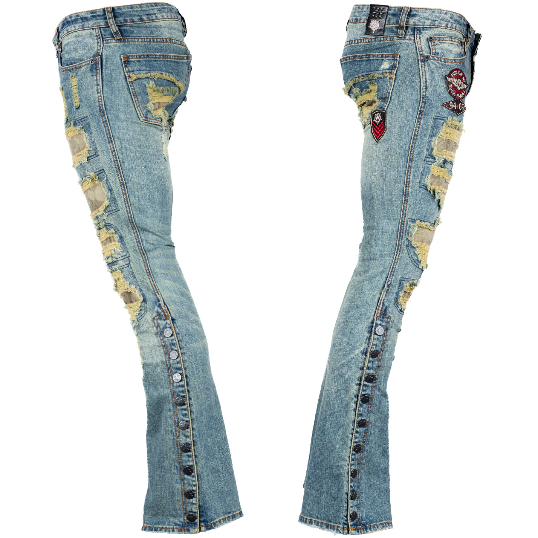 All Access Collection Pants Hellraiser Medium Blue Wash Jeans- Side Button - Distressed - Ready to Ship - Size 34x33 (Copy)
