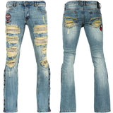 All Access Collection Pants Hellraiser Medium Blue Wash Jeans- Side Button - Distressed - Ready to Ship - Size 34x33 (Copy)