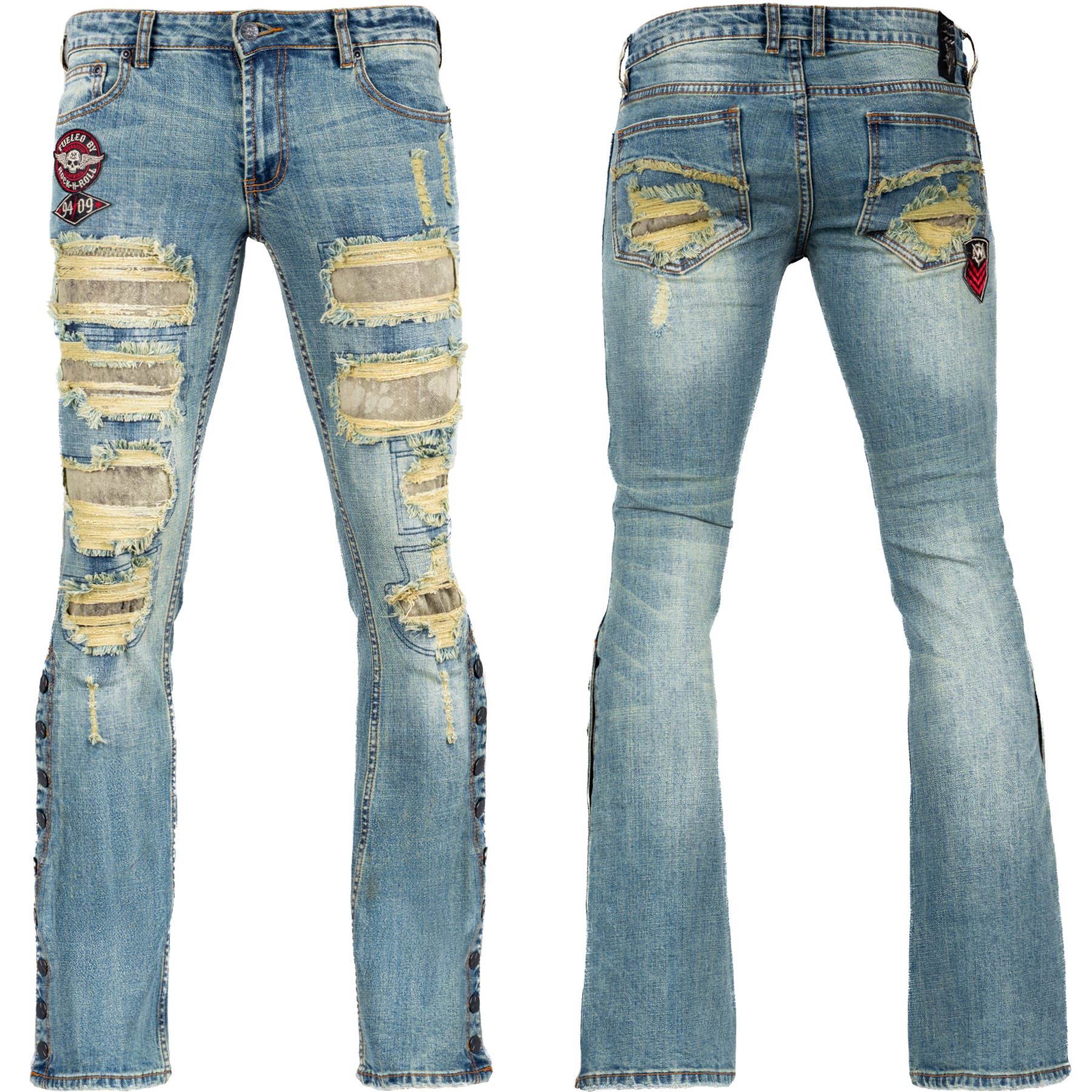 All Access Collection Pants Hellraiser Medium Blue Wash Jeans- Side Button - Distressed - Ready to Ship - Size 34x33 (Copy)