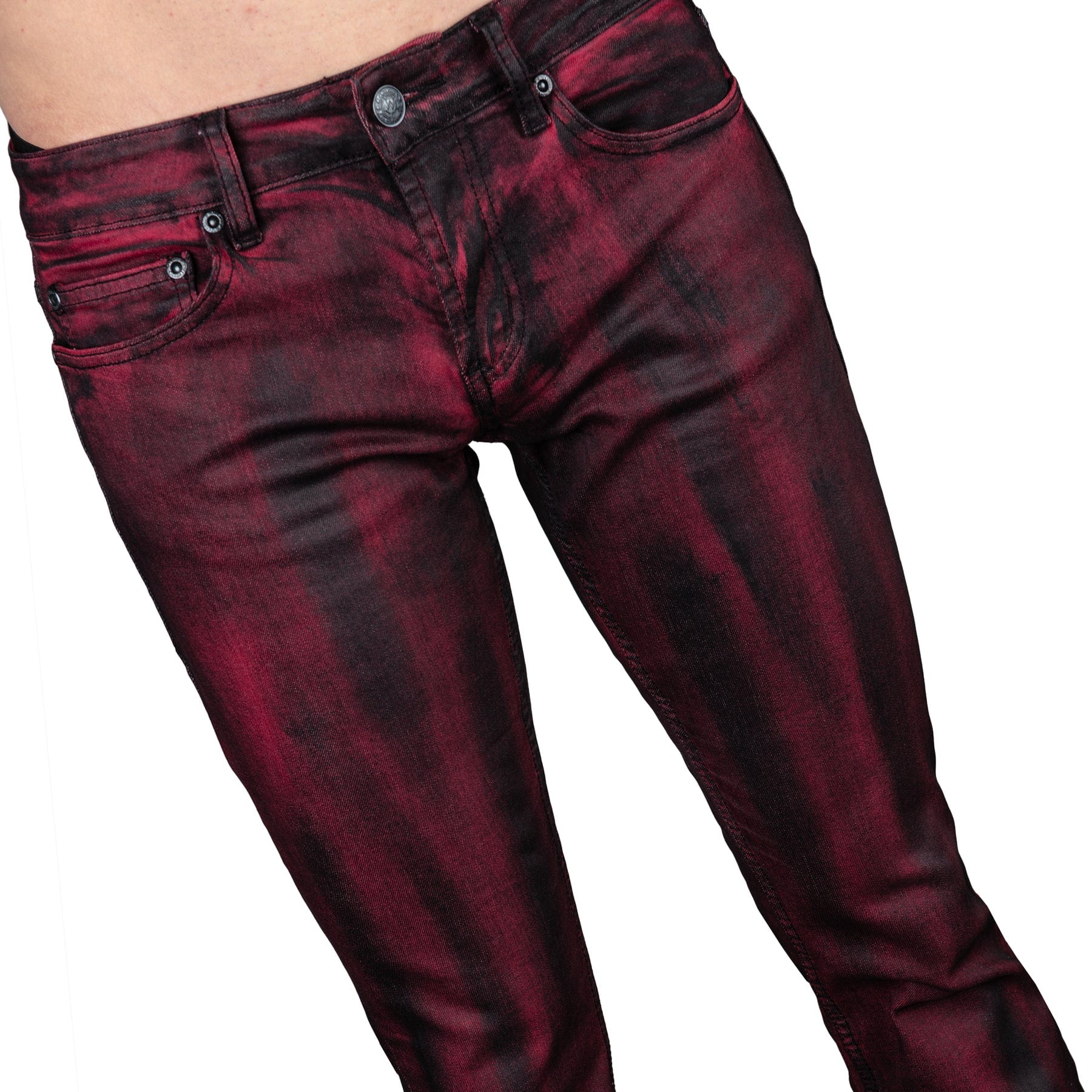 Wornstar Clothing Mens Jeans. Rampager Coated Denim Jeans - Crimson