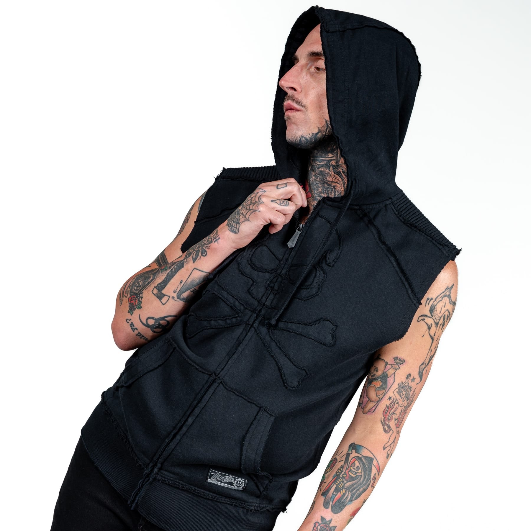 Artist Asylum Collection Hoodie Black Skull Sleeveless Hoodie