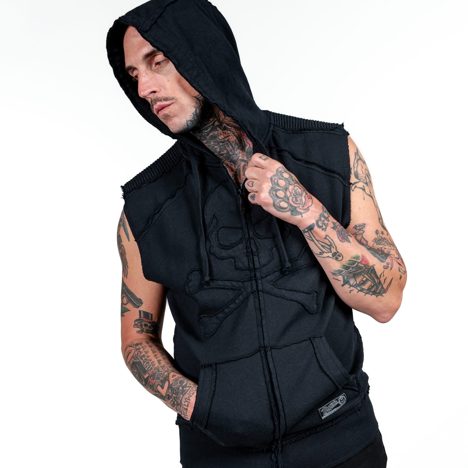Artist Asylum Collection Hoodie Black Skull Sleeveless Hoodie