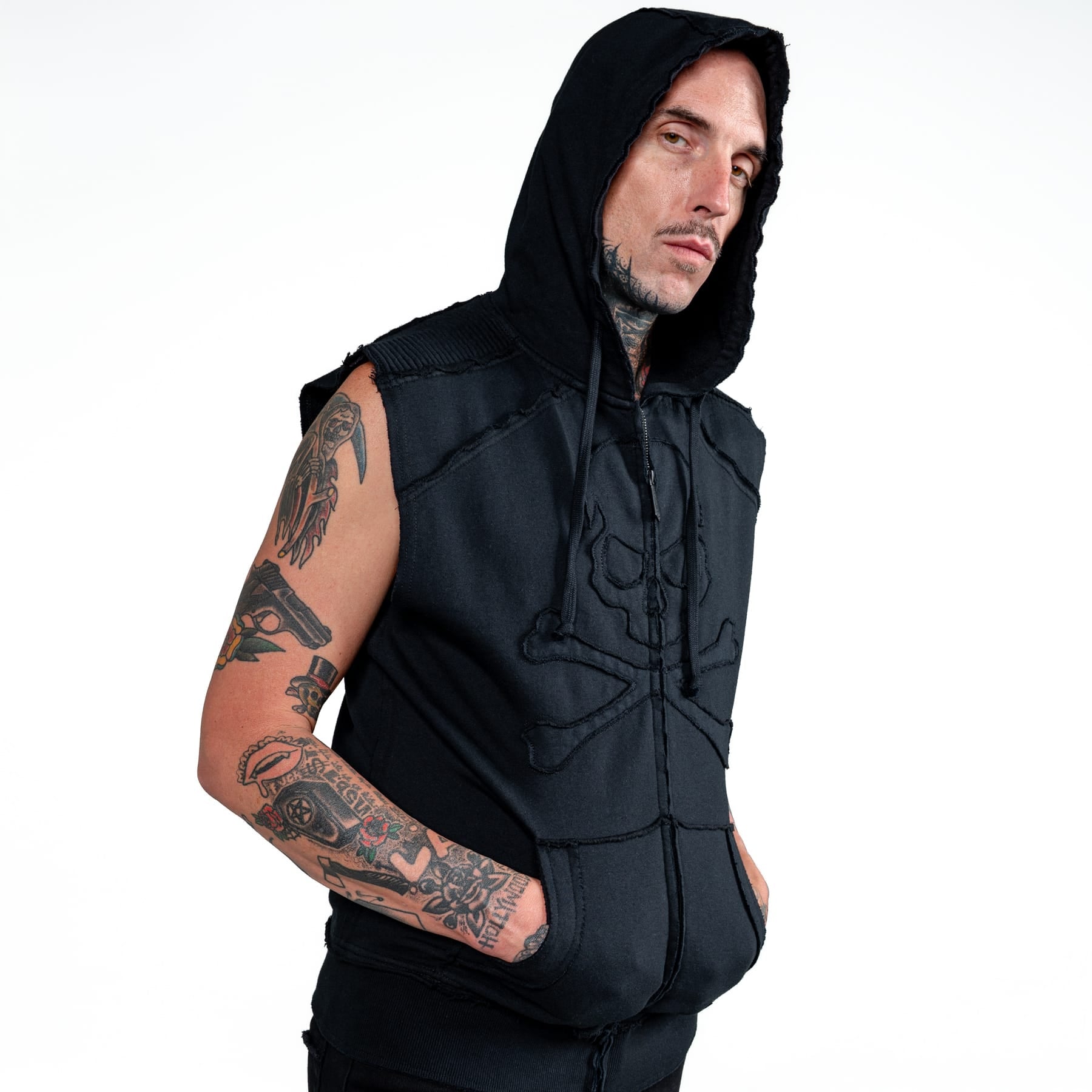 Artist Asylum Collection Hoodie Black Skull Sleeveless Hoodie