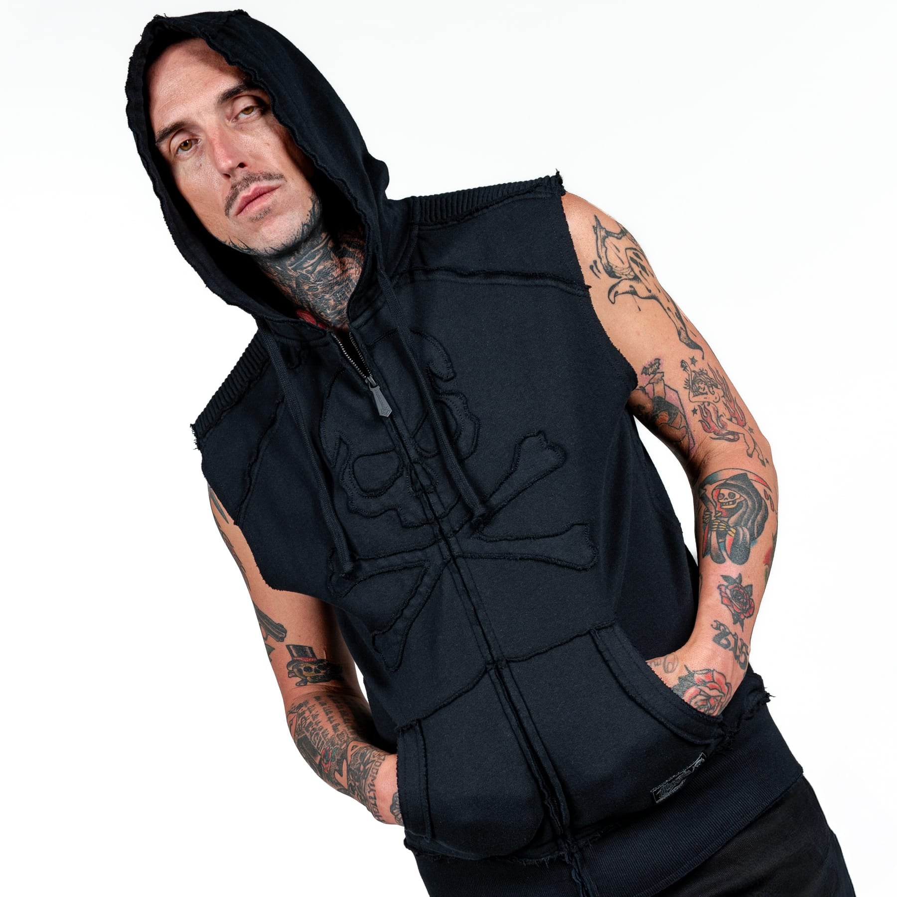 Artist Asylum Collection Hoodie Black Skull Sleeveless Hoodie