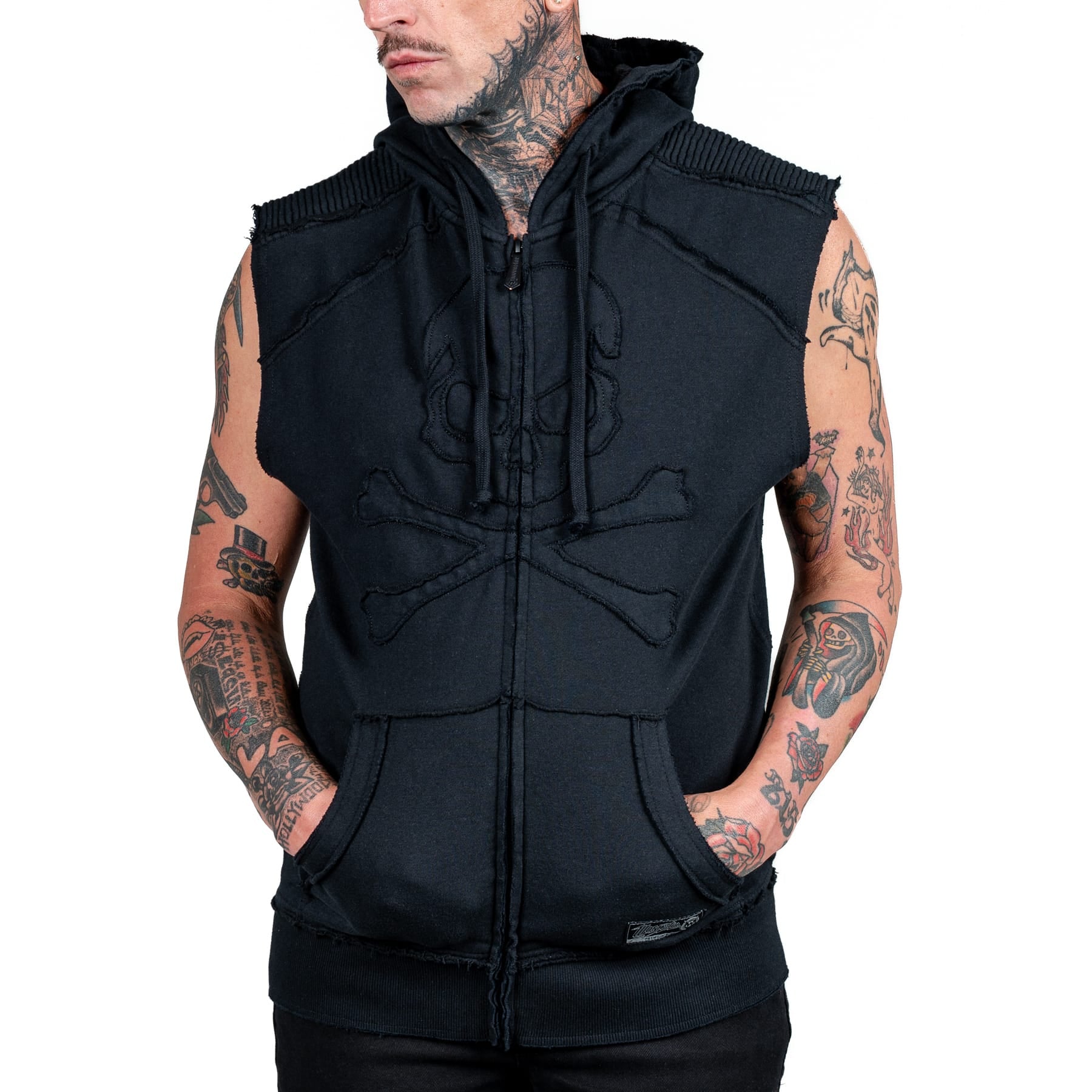 Artist Asylum Collection Hoodie Black Skull Sleeveless Hoodie