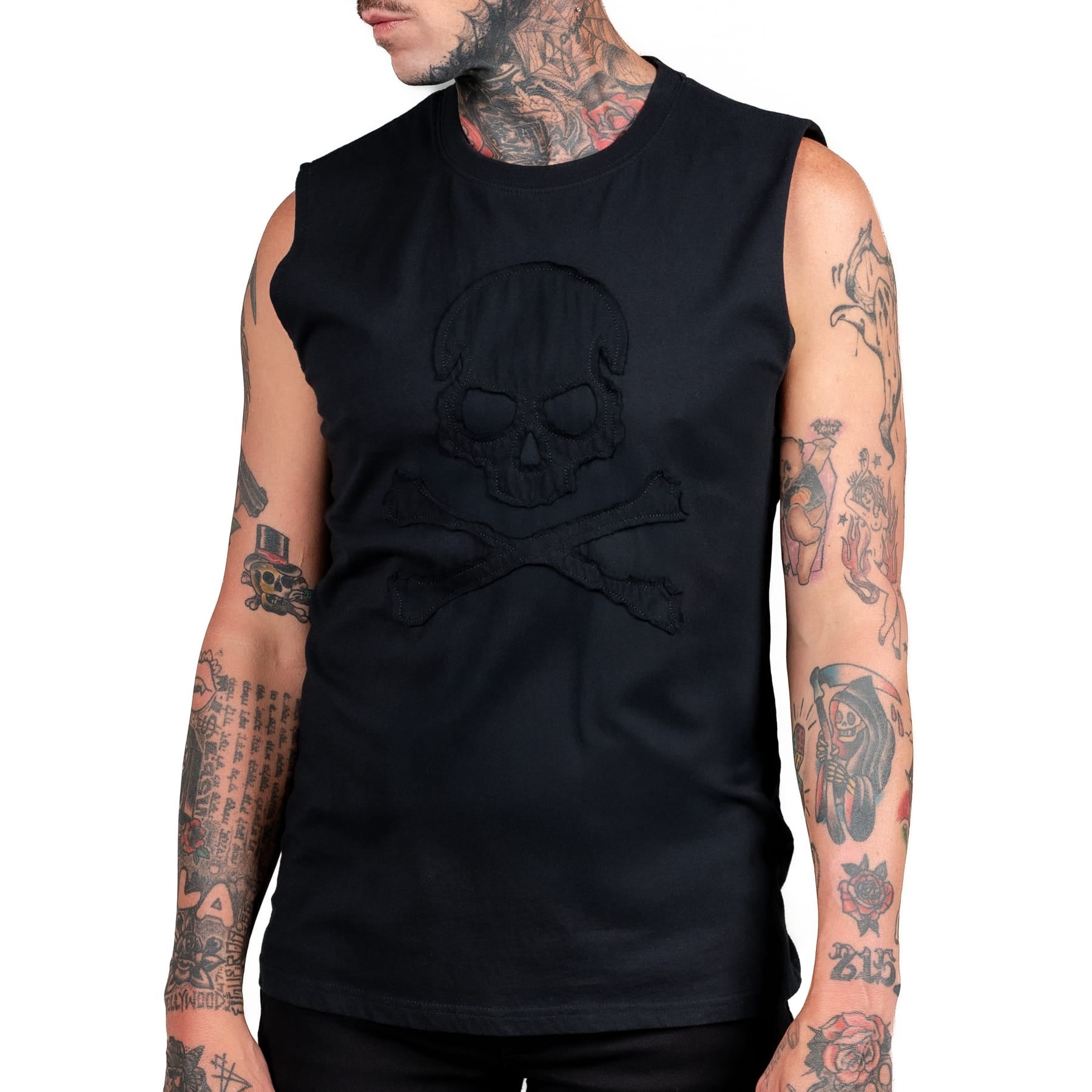 Artist Asylum Collection T-Shirt Black Skull Tee - Sleeveless