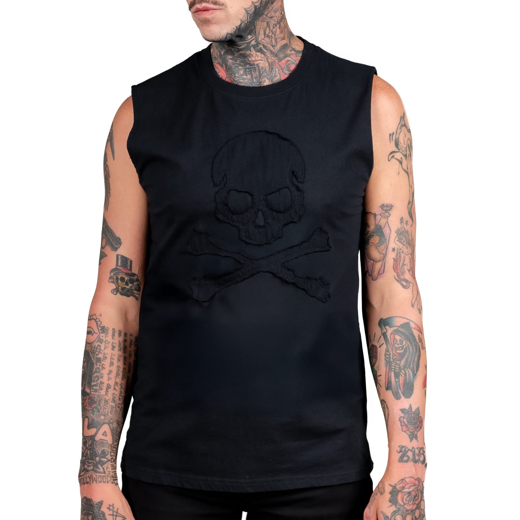 Artist Asylum Collection T-Shirt Black Skull Tee - Sleeveless