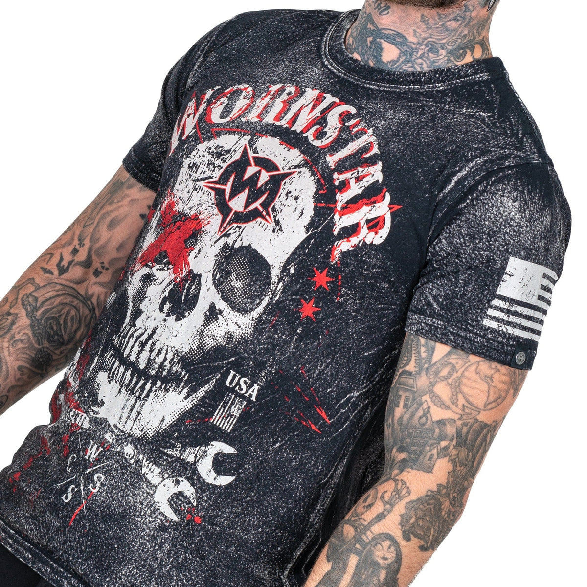 Wornstar Clothing Mens Skull T-Shirt Death Mechanic Mens Tee - Black