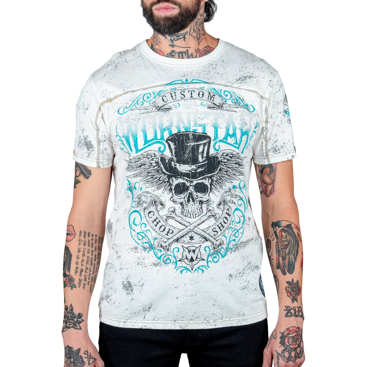 Wornstar Clothing Mens Skull T-Shirt Elegantly Wasted Mens Tee - Antique White