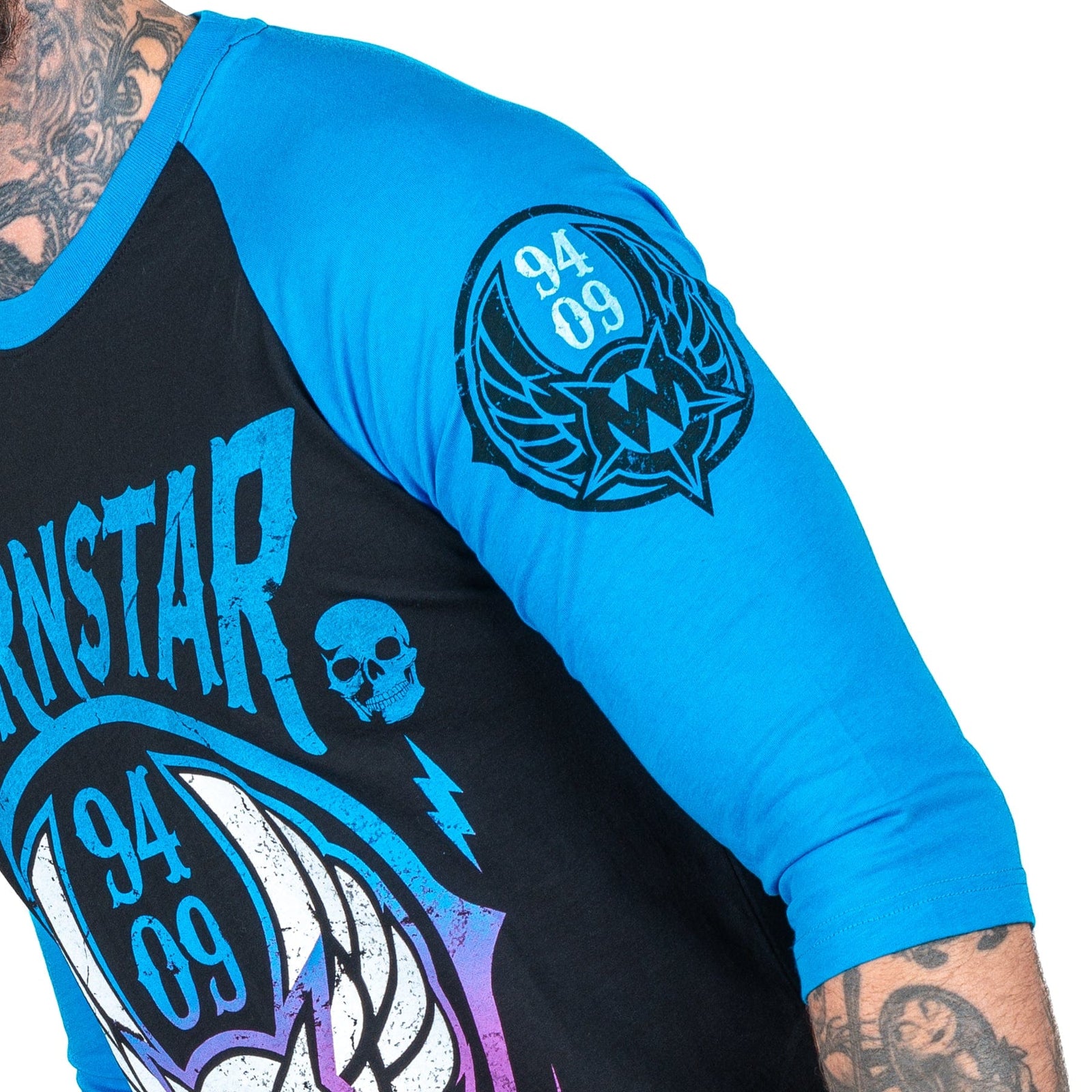 Wornstar Clothing Mens Tee. Live Life Loud Raglan T-Shirt - Blue/Black