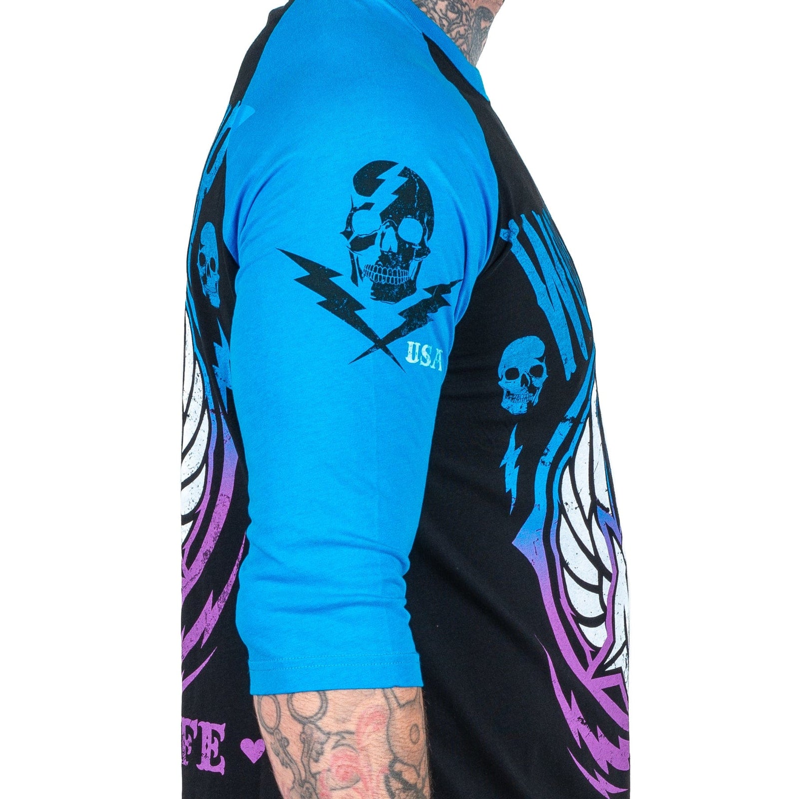 Wornstar Clothing Mens Tee. Live Life Loud Raglan T-Shirt - Blue/Black