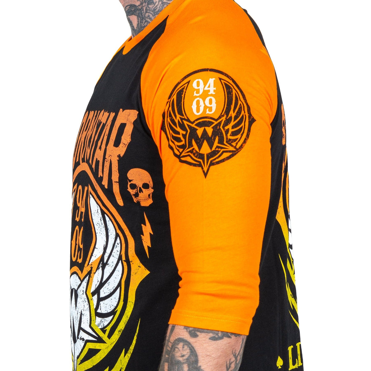 Wornstar Clothing Mens Tee. Live Life Loud Raglan T-Shirt - Orange/Black
