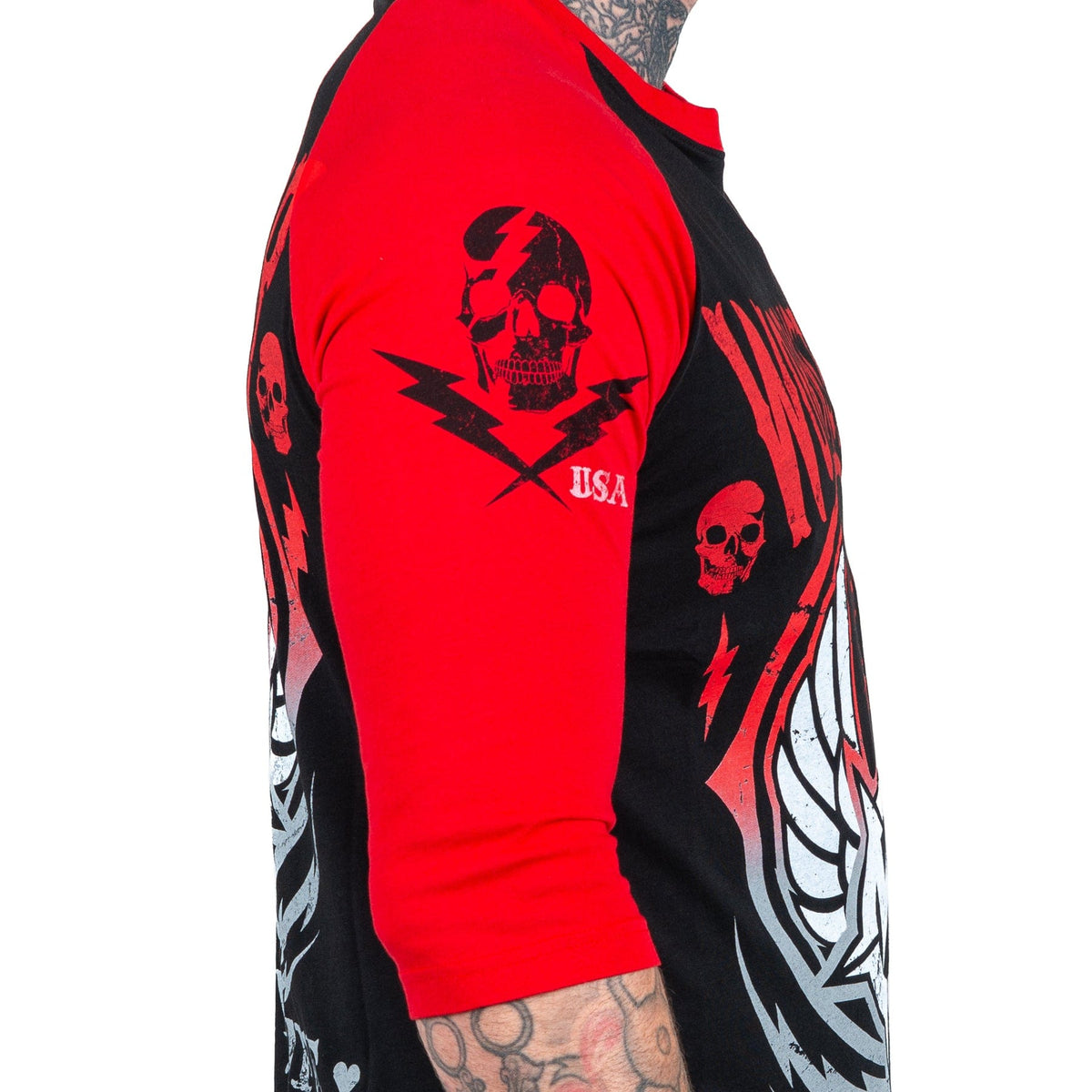Wornstar Clothing Mens Tee. Live Life Loud Raglan T-Shirt - Red/Black
