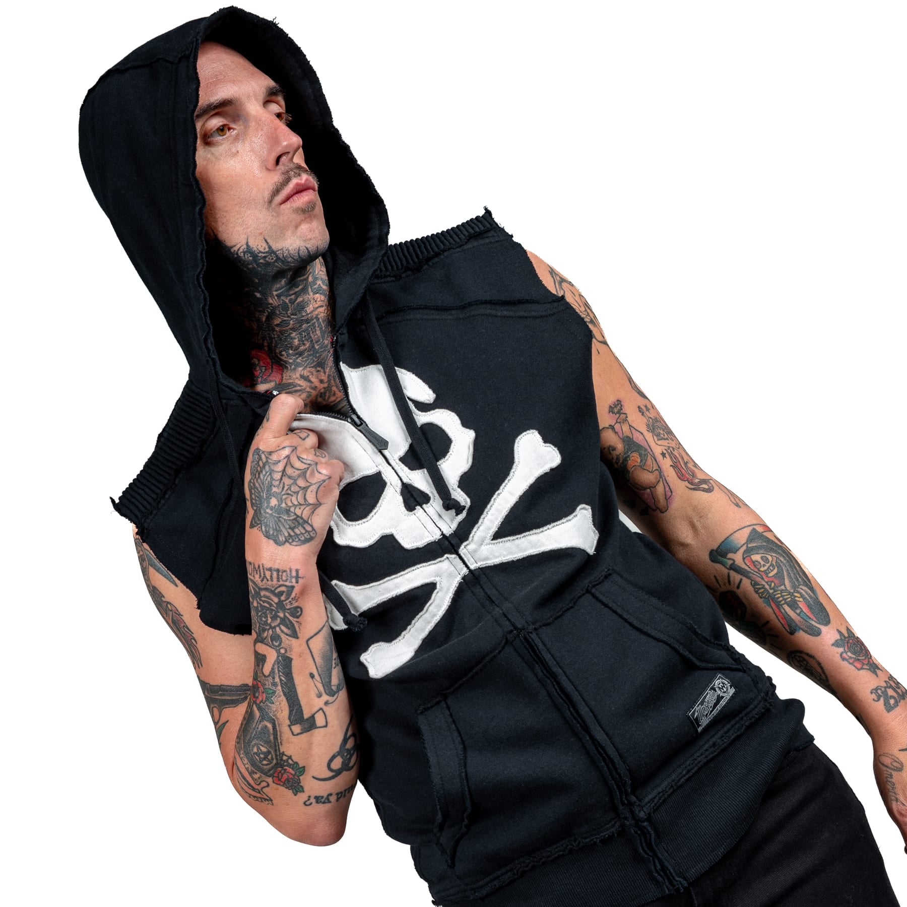 Artist Asylum Collection Hoodie White Skull Hoodie - Sleeveless
