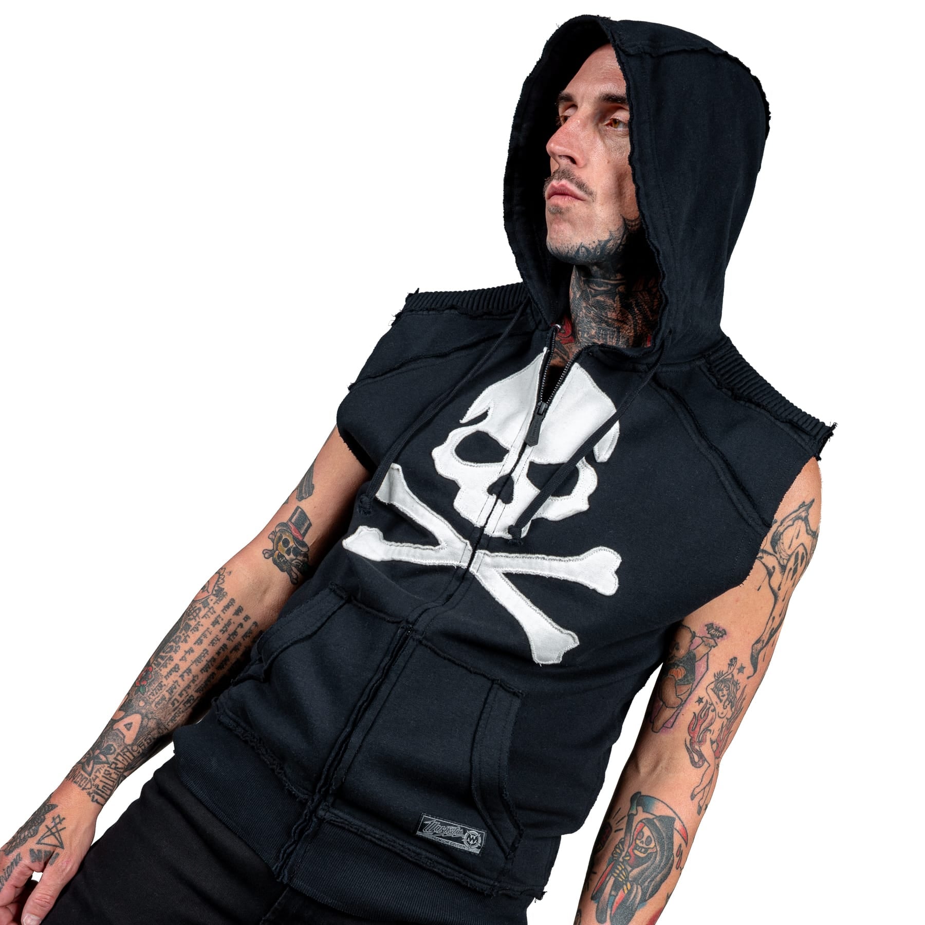 Artist Asylum Collection Hoodie White Skull Hoodie - Sleeveless
