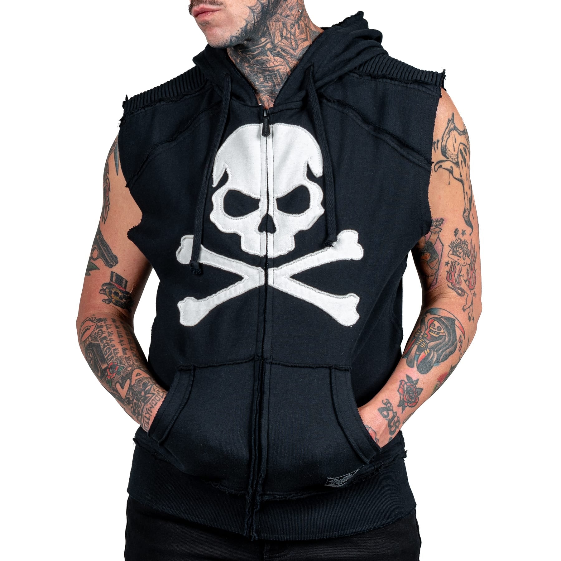 Artist Asylum Collection Hoodie White Skull Hoodie - Sleeveless