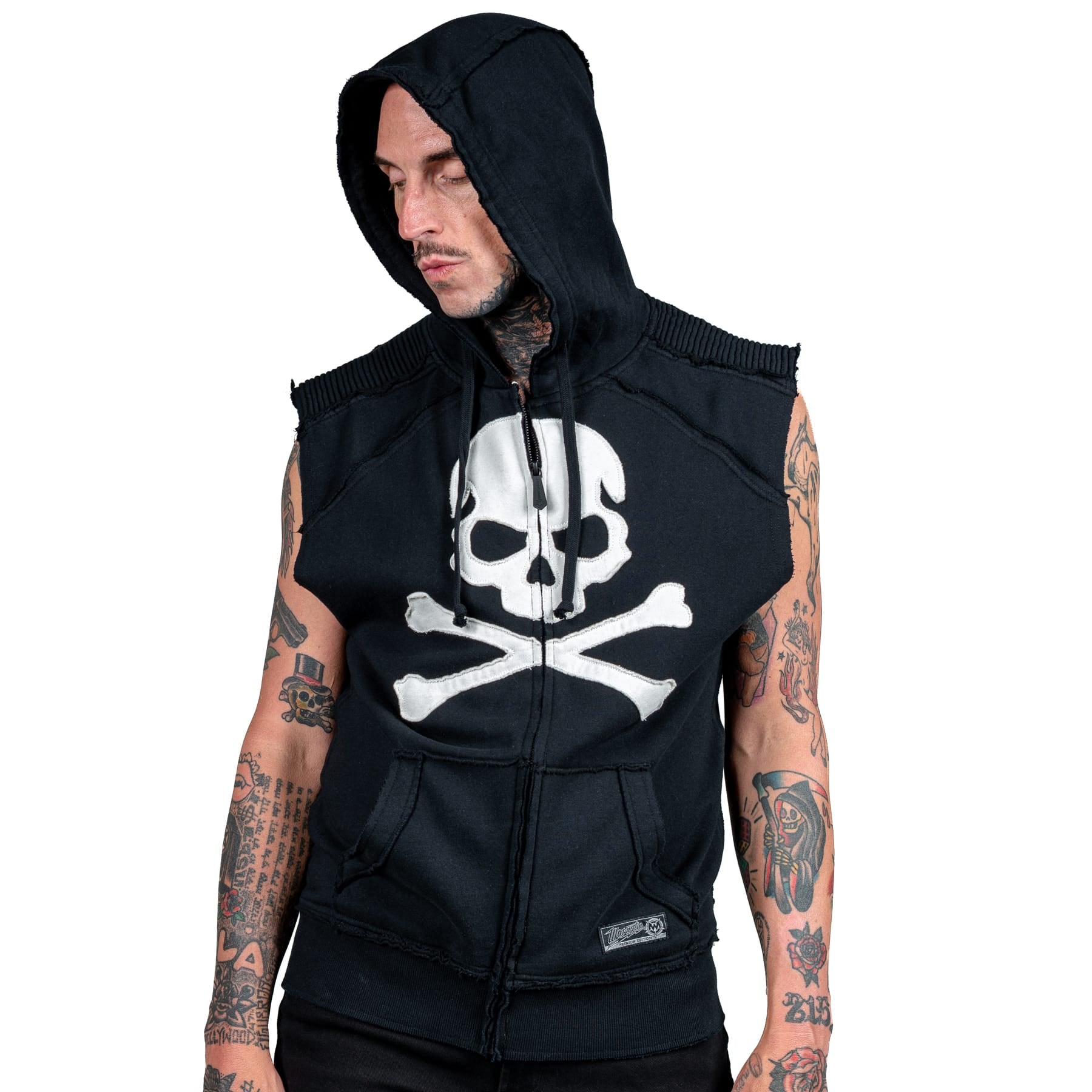 Artist Asylum Collection Hoodie White Skull Hoodie - Sleeveless