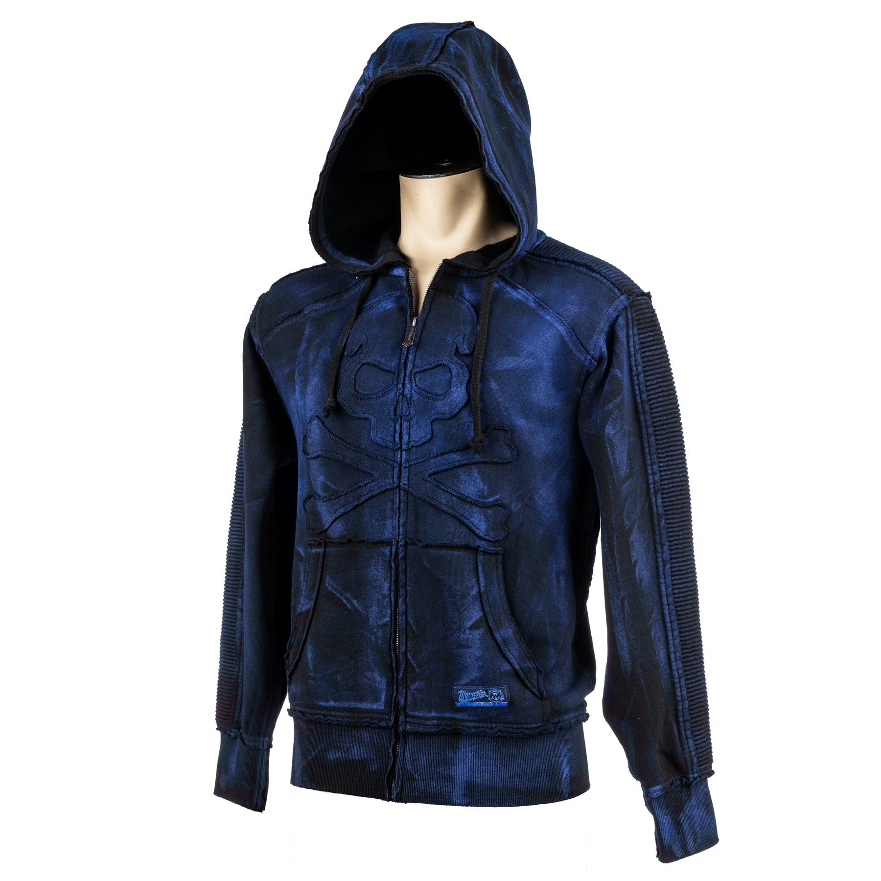 Custom Chop Shop Jacket Black Skull Zip Hoodie - Cobalt Blue Alloy Wash