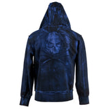 Custom Chop Shop Jacket Black Skull Zip Hoodie - Cobalt Blue Alloy Wash