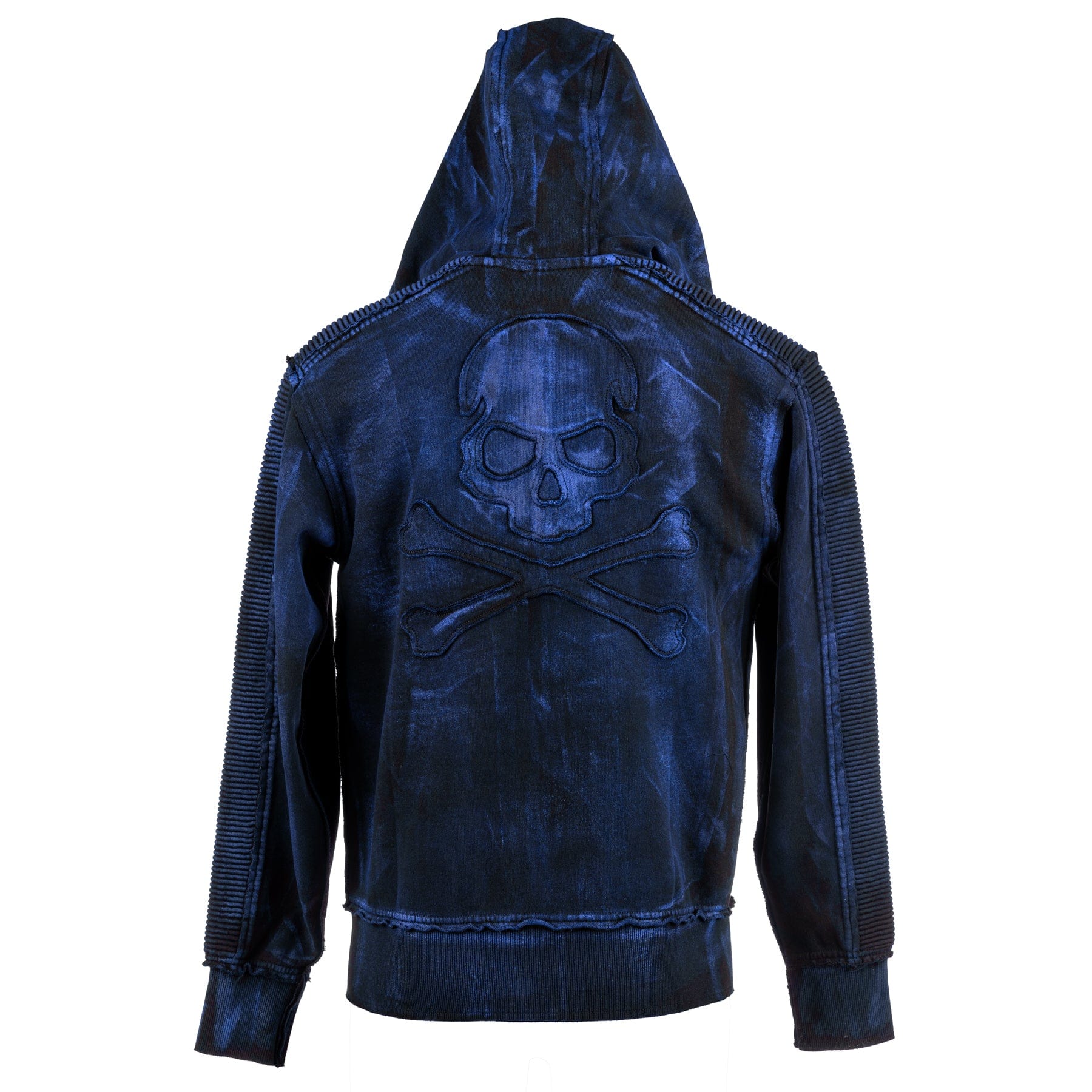 Custom Chop Shop Jacket Black Skull Zip Hoodie - Cobalt Blue Alloy Wash