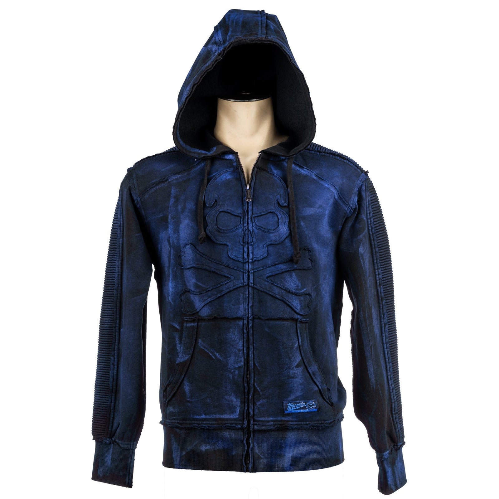 Custom Chop Shop Jacket Black Skull Zip Hoodie - Cobalt Blue Alloy Wash