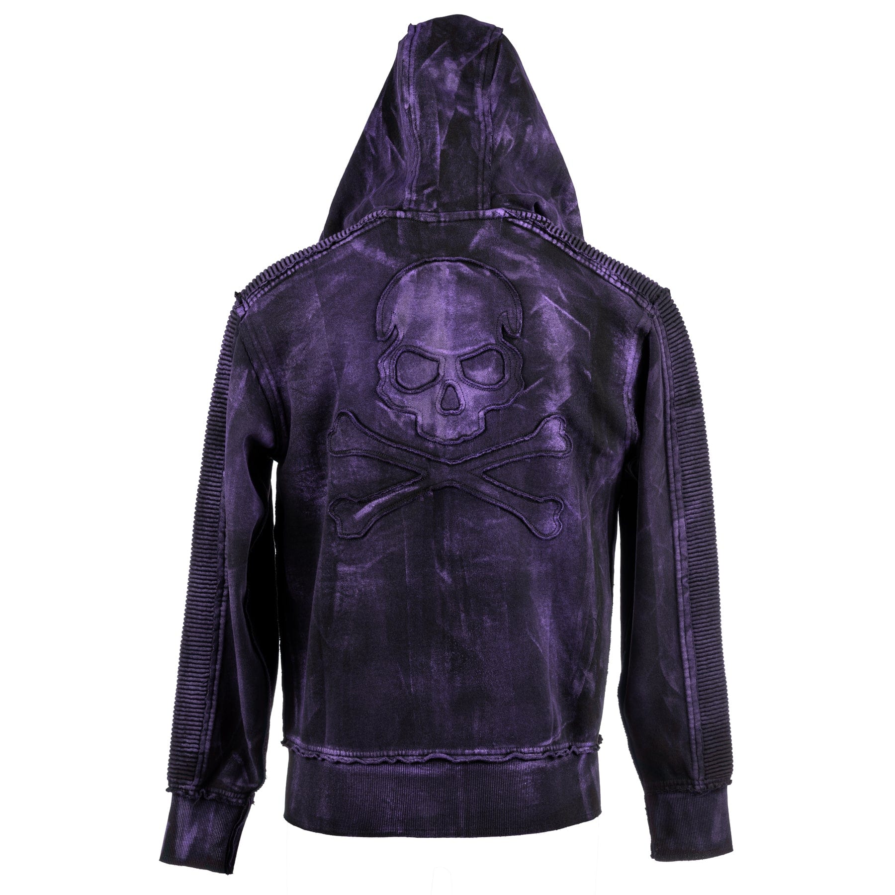 Custom Chop Shop Jacket Black Skull Zip Hoodie - Purple Haze Alloy Wash