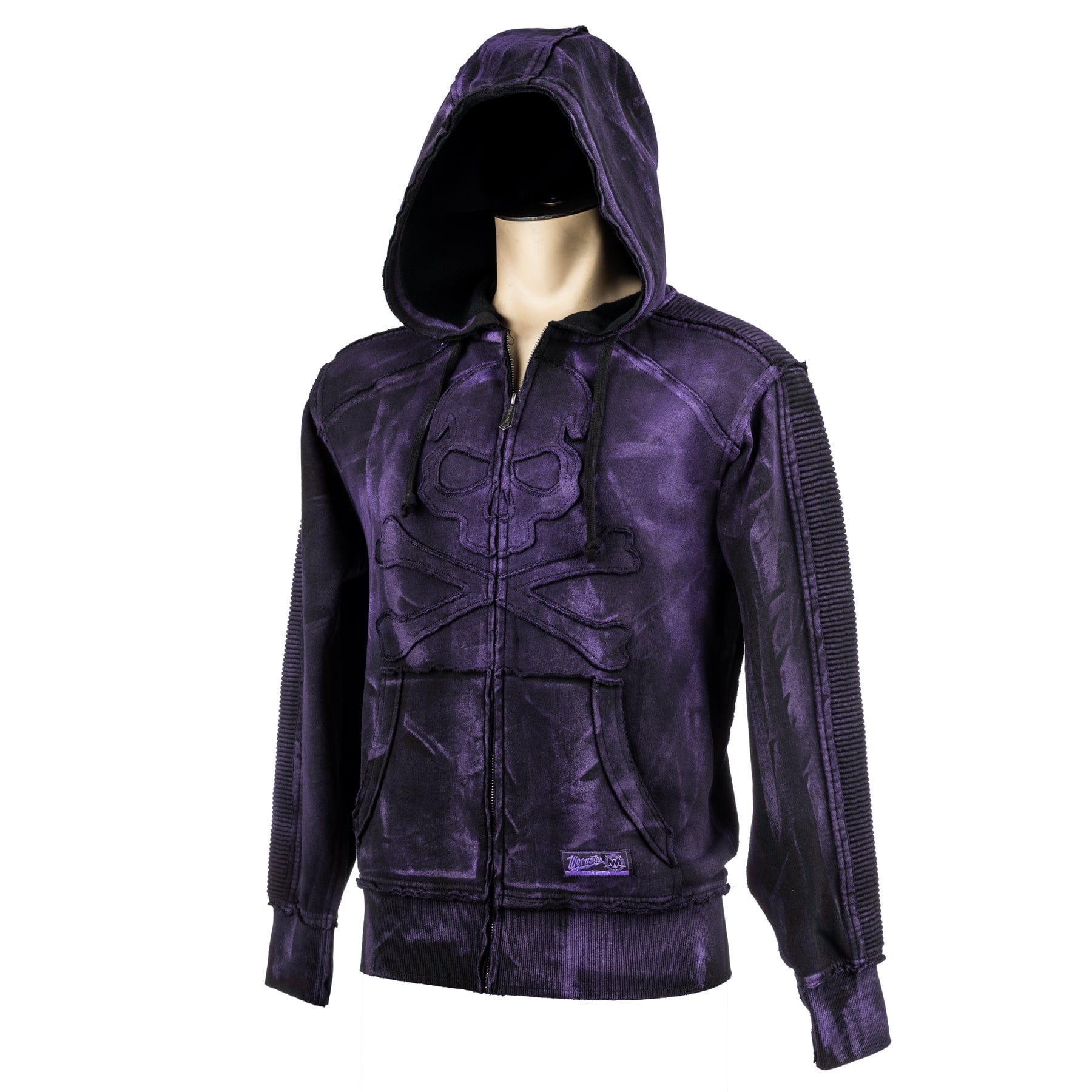 Custom Chop Shop Jacket Black Skull Zip Hoodie - Purple Haze Alloy Wash