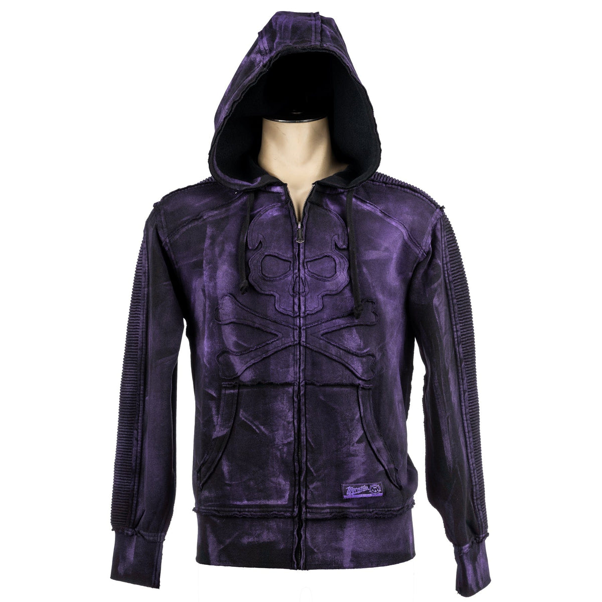 Custom Chop Shop Jacket Black Skull Zip Hoodie - Purple Haze Alloy Wash