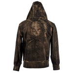 Custom Chop Shop Jacket Black Skull Zip Hoodie - Raw Umber Alloy Wash