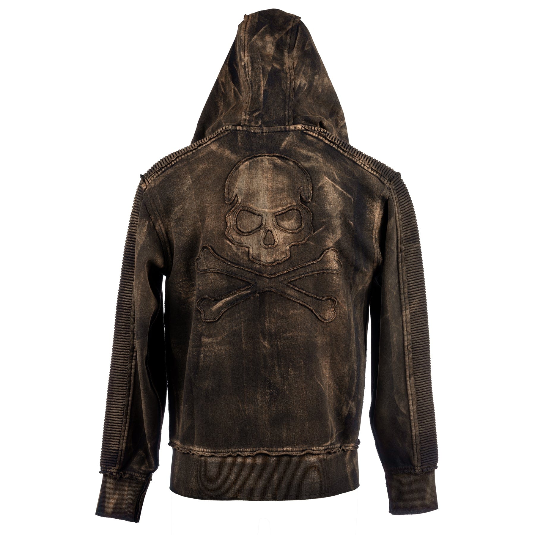 Custom Chop Shop Jacket Black Skull Zip Hoodie - Raw Umber Alloy Wash