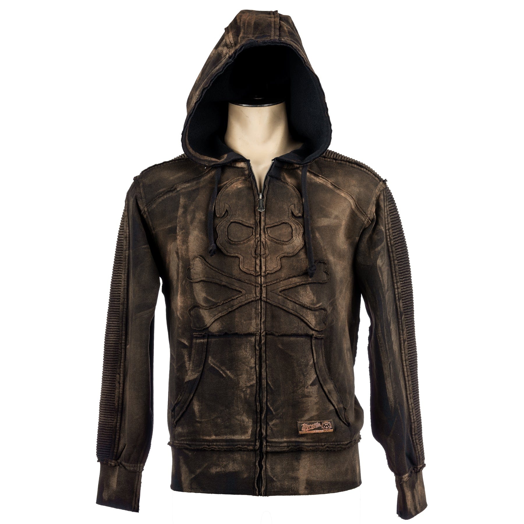 Custom Chop Shop Jacket Black Skull Zip Hoodie - Raw Umber Alloy Wash