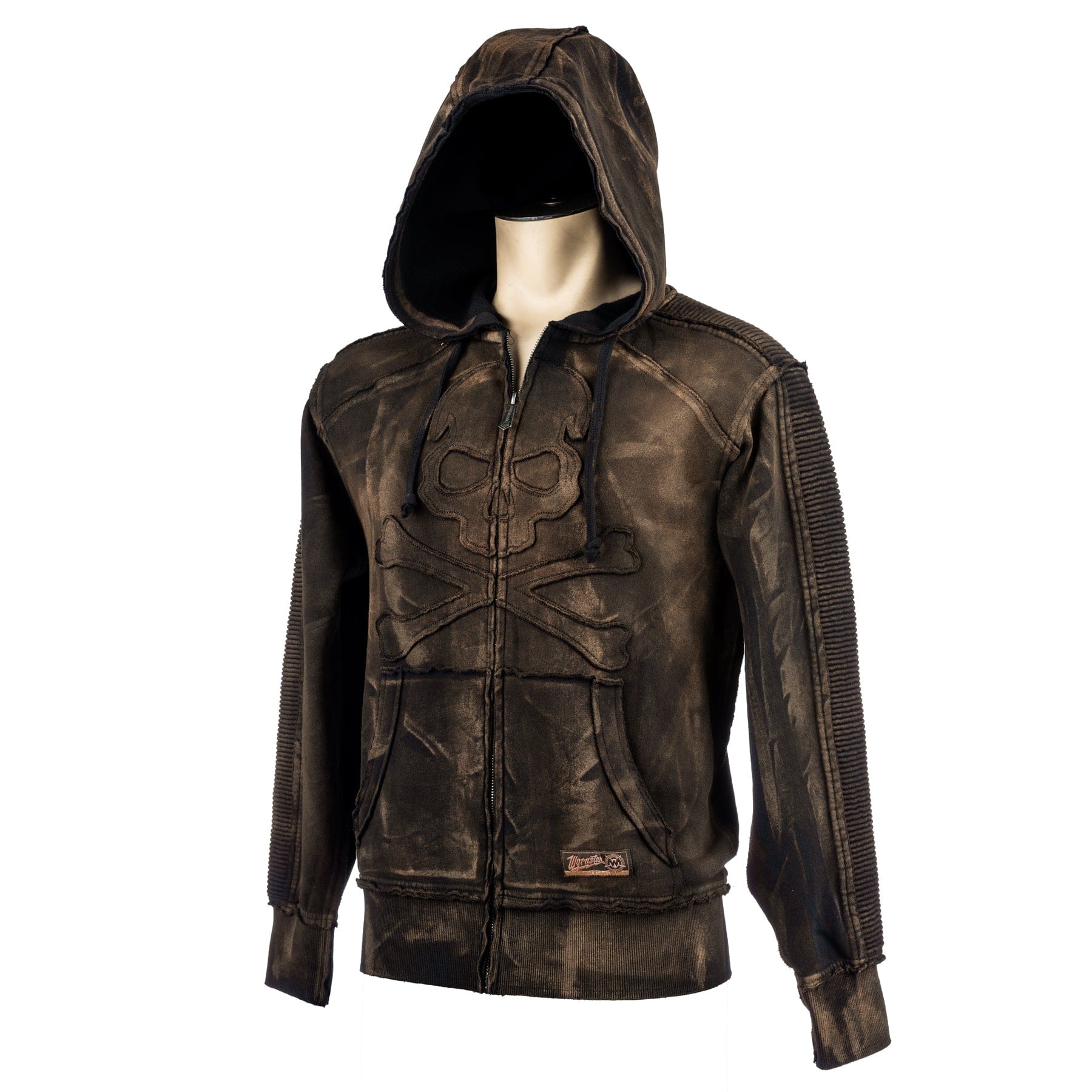 Custom Chop Shop Jacket Black Skull Zip Hoodie - Raw Umber Alloy Wash