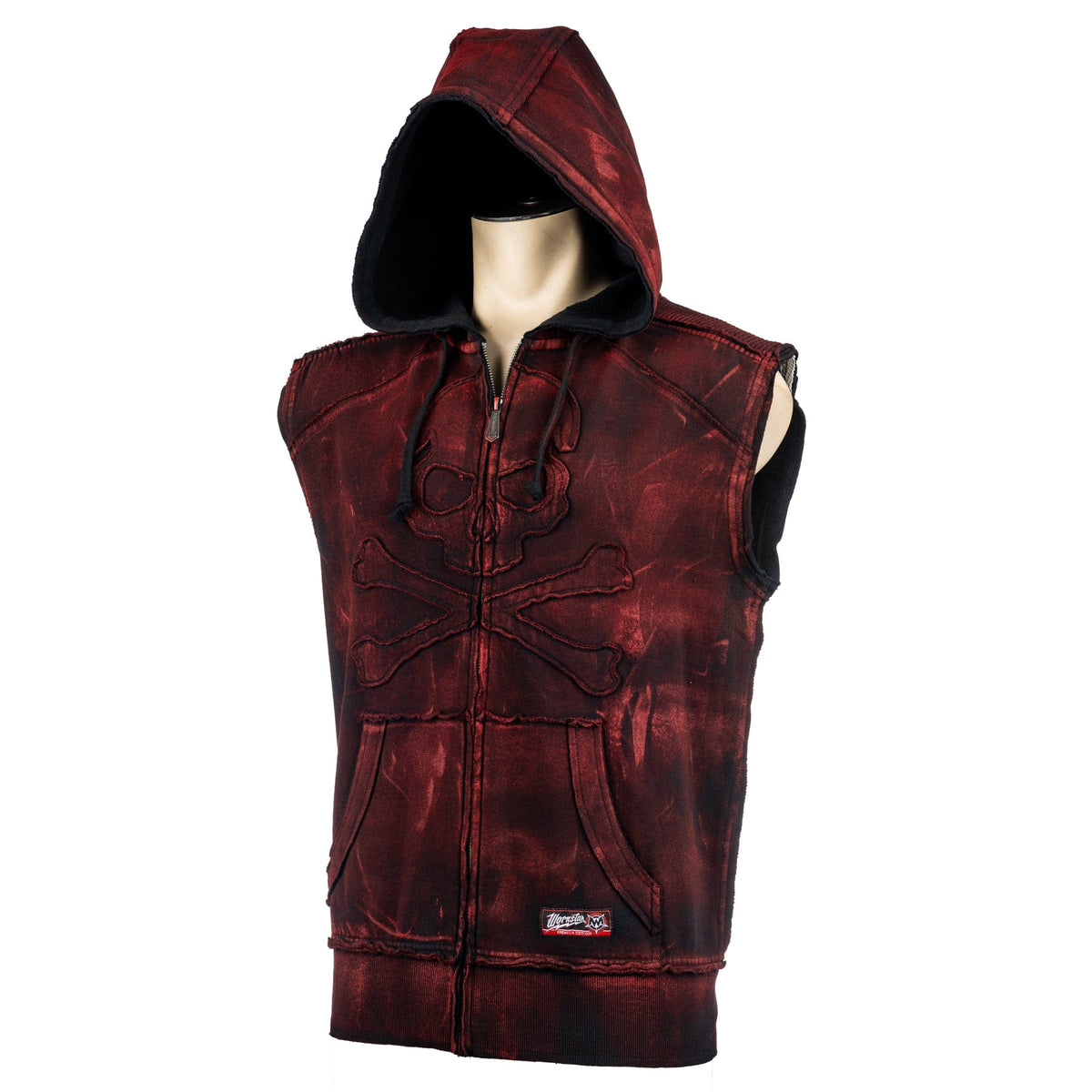 Custom Chop Shop Jacket Black Skull Zip Hoodie - Sleeveless Black Cherry