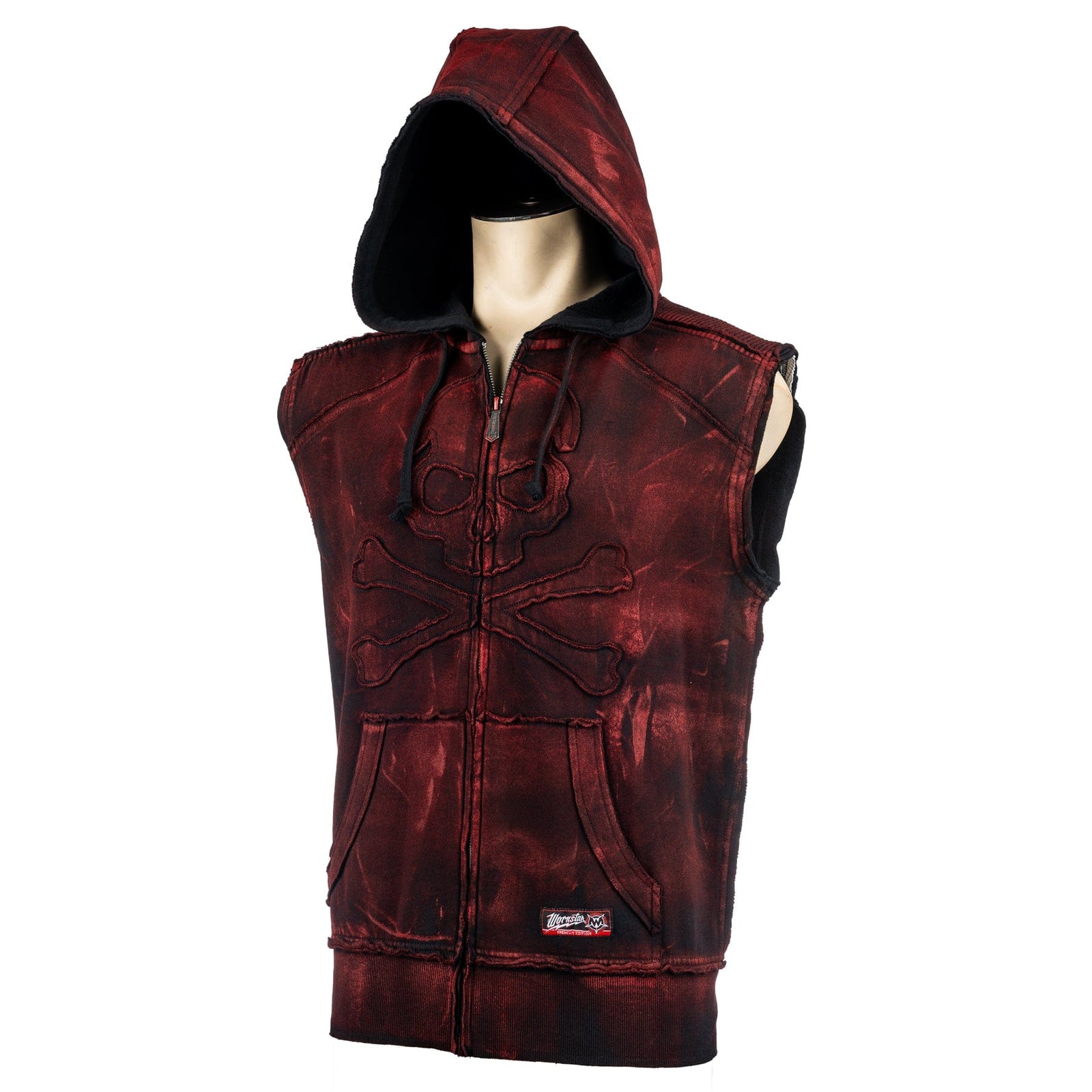 Custom Chop Shop Jacket Black Skull Zip Hoodie - Sleeveless Black Cherry