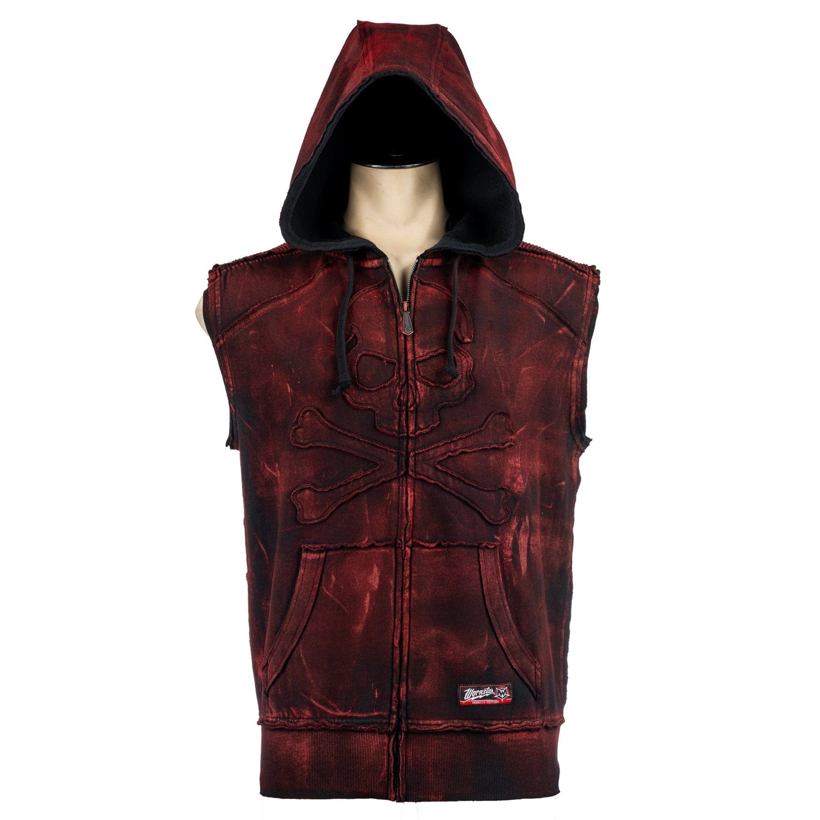 Custom Chop Shop Jacket Black Skull Zip Hoodie - Sleeveless Black Cherry