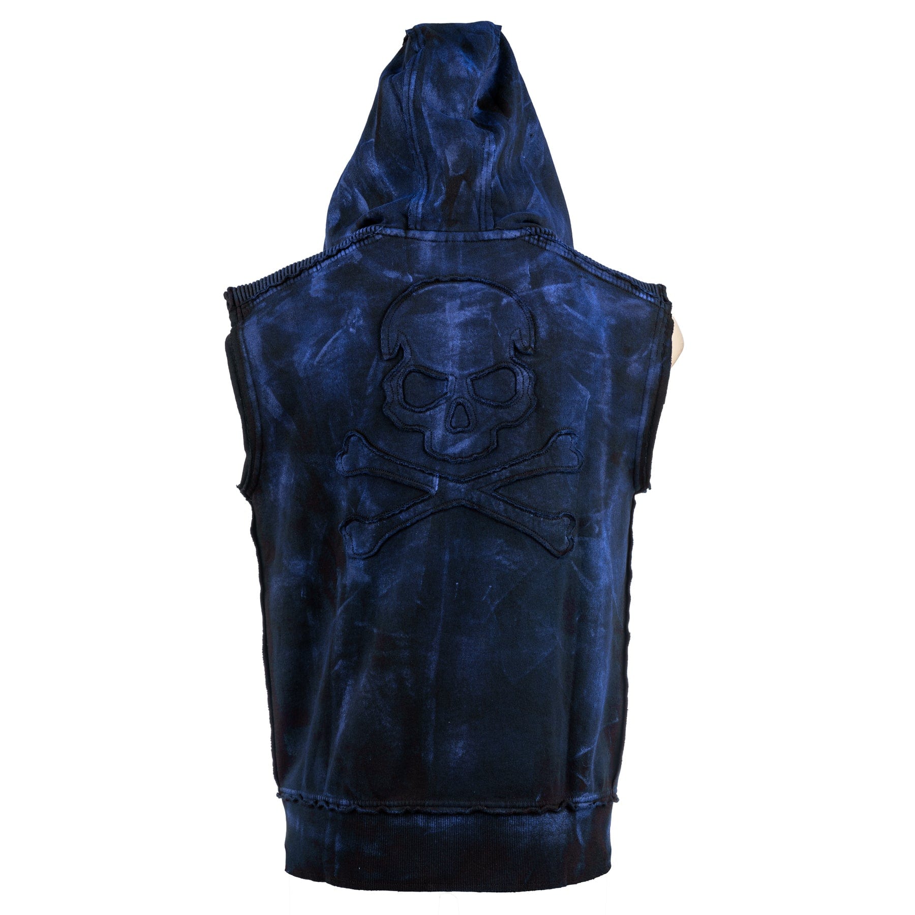 Custom Chop Shop Jacket Black Skull Zip Hoodie - Sleeveless Cobalt